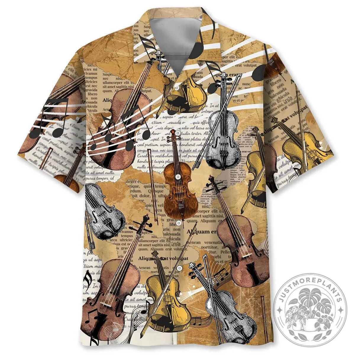 Vintage Newspaper Violin Musical Instrument Hawaiian Shirt