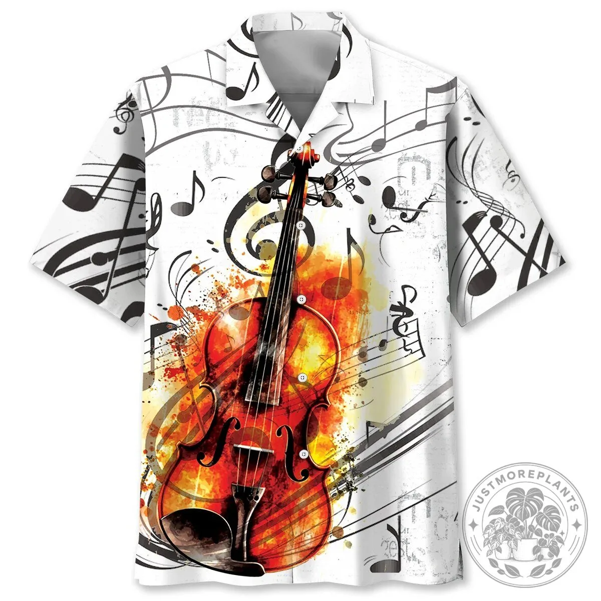 Violin Musical Instrument Art Black and White Sheet Music Hawaiian Shirt 1 Violin Musical Instrument Art Black and White Sheet Music Hawaiian Shirt