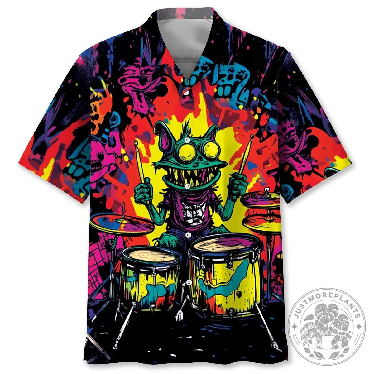 Crazy Drum Monster Graphic Print Hawaiian Shirt 1 Crazy Drum Monster Graphic Print Hawaiian Shirt