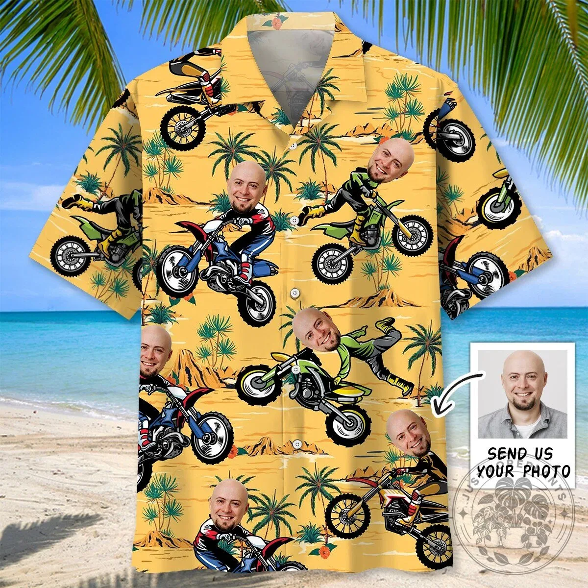 Hawaiian Shirt for Motocross Dirt Bike Riders with Personalized Face Design