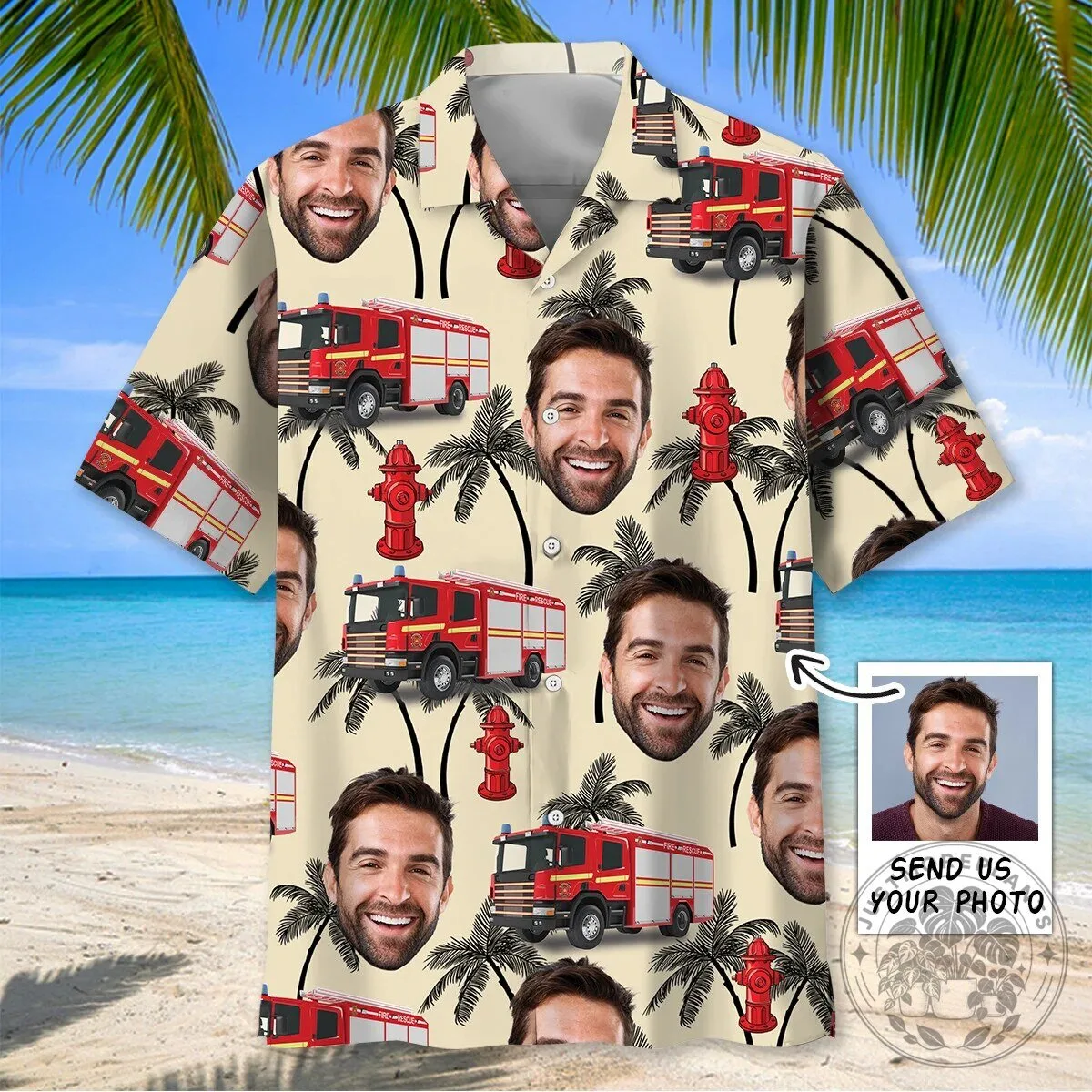 Funny Firefighter Custom Photo Hawaiian Shirt for Men and Women