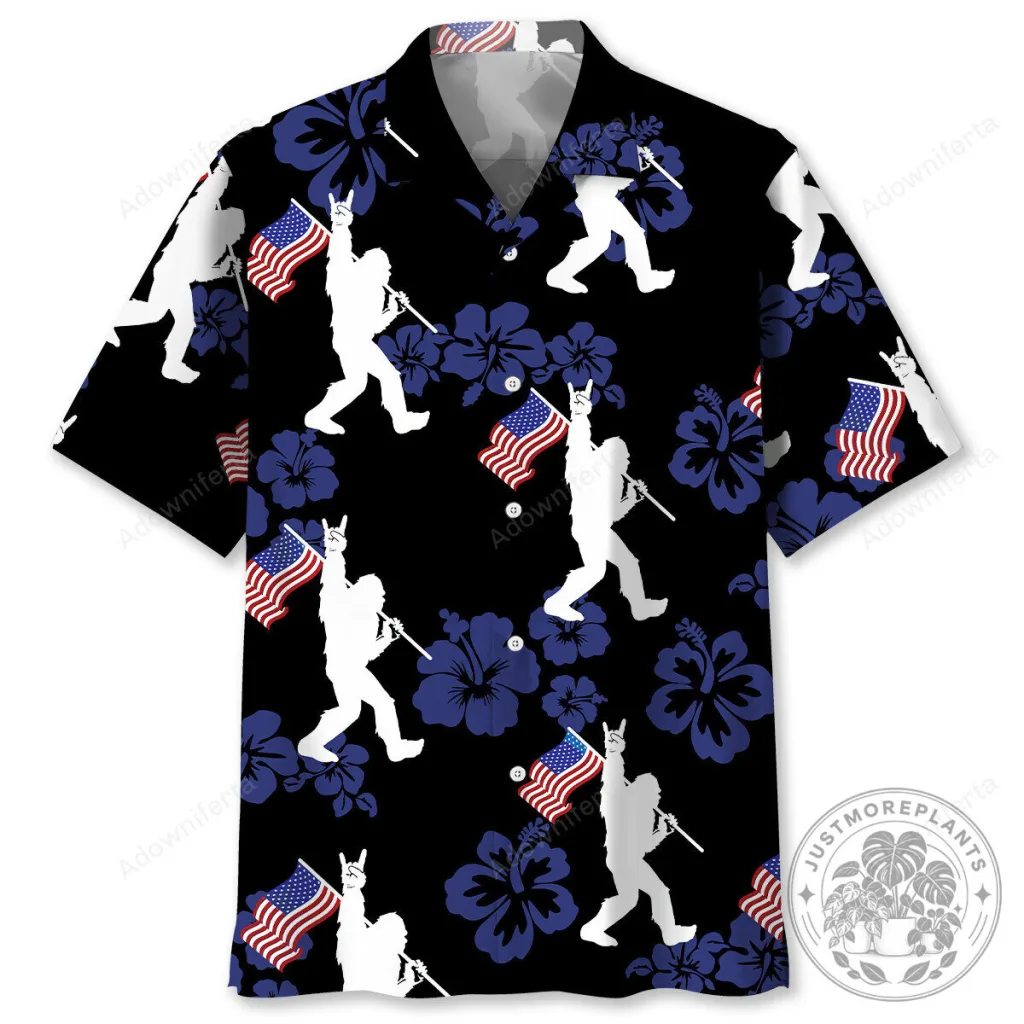 Bigfoot Holding American Flag Patriotic Hawaiian Shirt Bigfoot Holding American Flag Patriotic Hawaiian Shirt