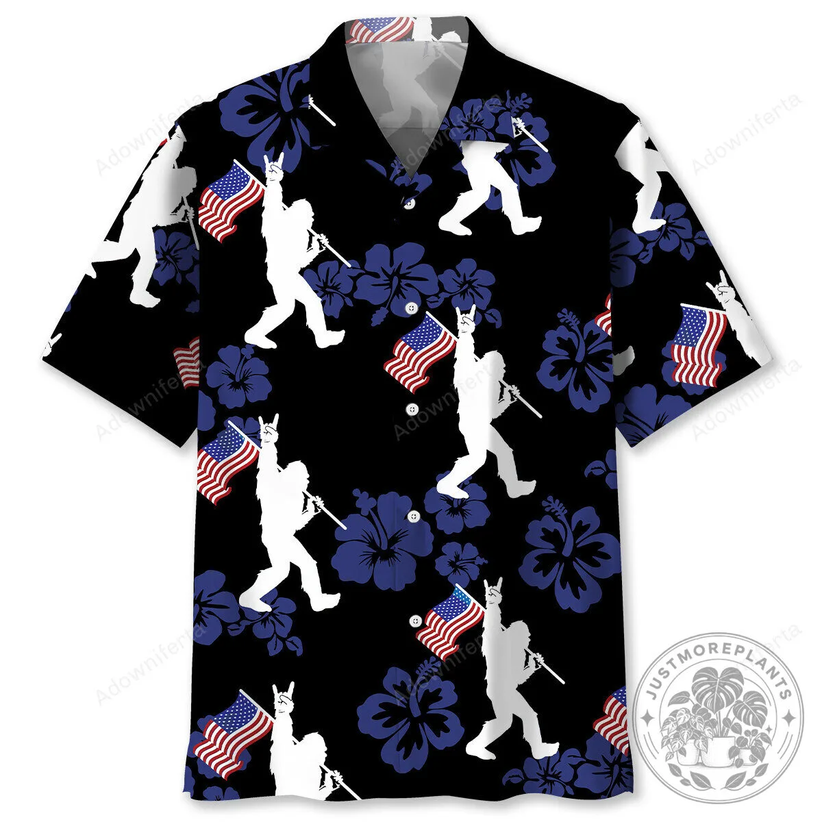 Bigfoot Holding American Flag Patriotic Hawaiian Shirt