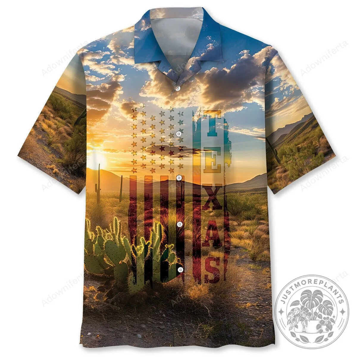 Patriotic Texas Desert Sunset American Flag Hawaiian Shirt for Men