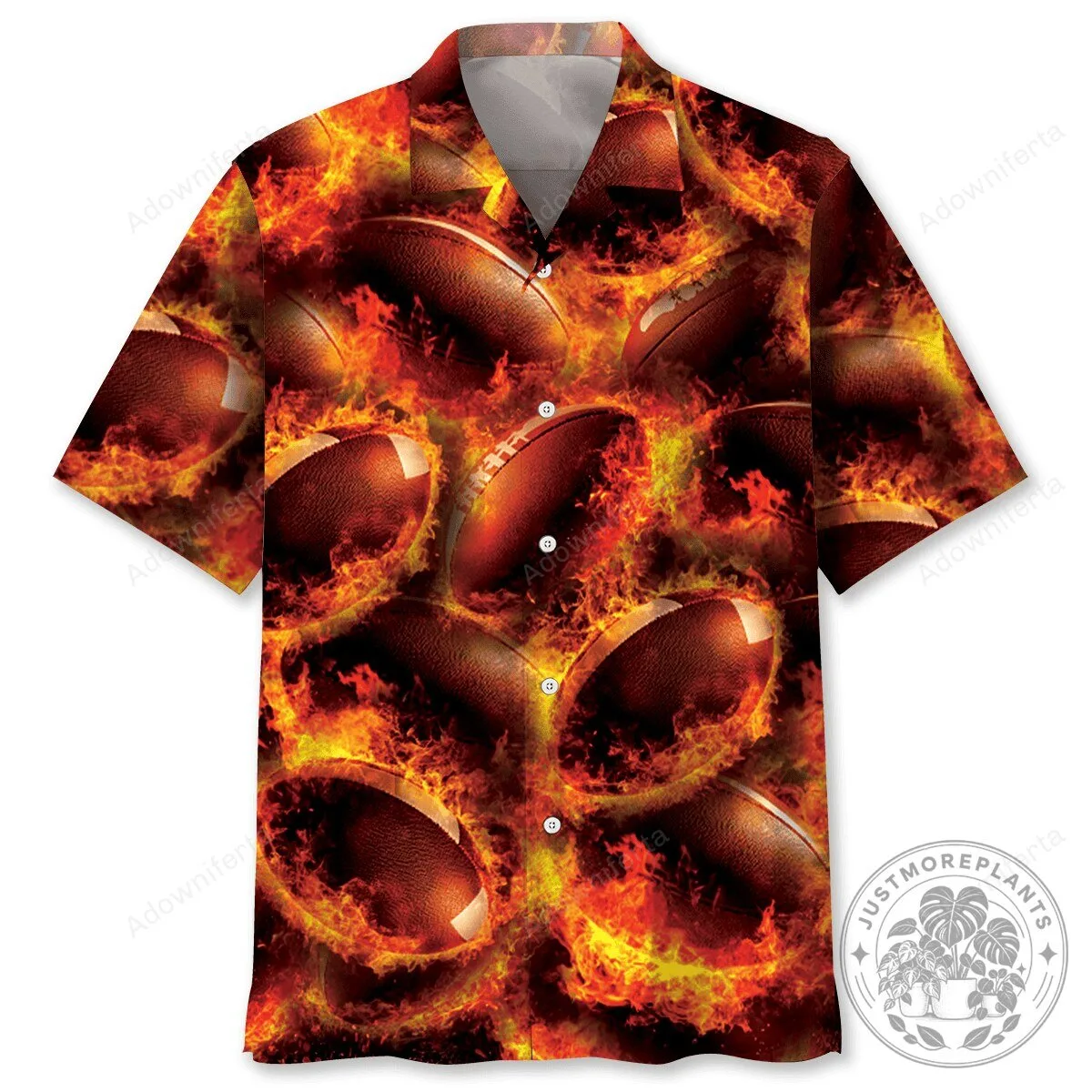 Flaming Rugby Ball Pattern Men's Short Sleeve Button Down Hawaiian Shirt