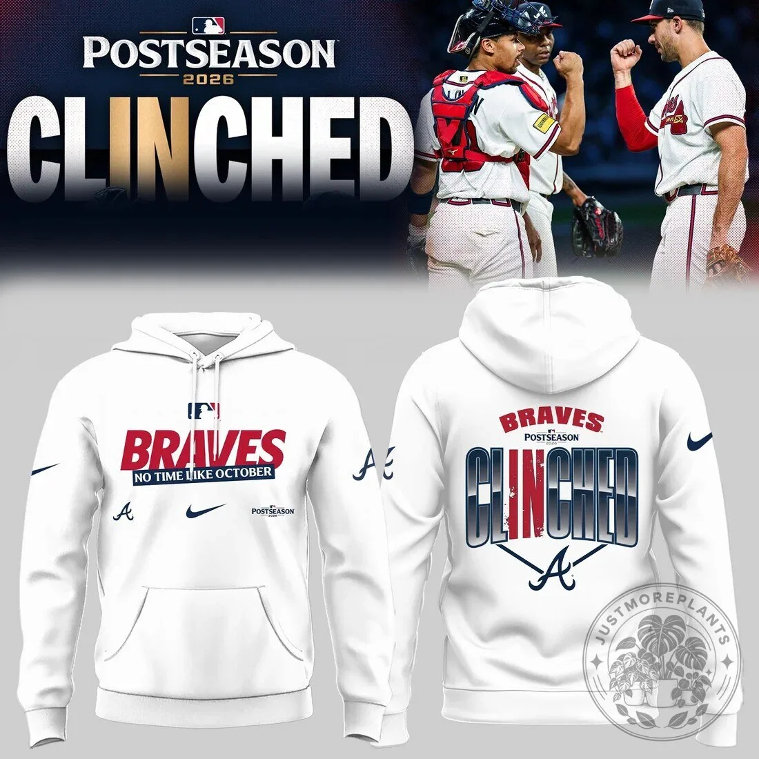 Atlanta Braves Postseason Clinched 2026 White Baseball Hoodie