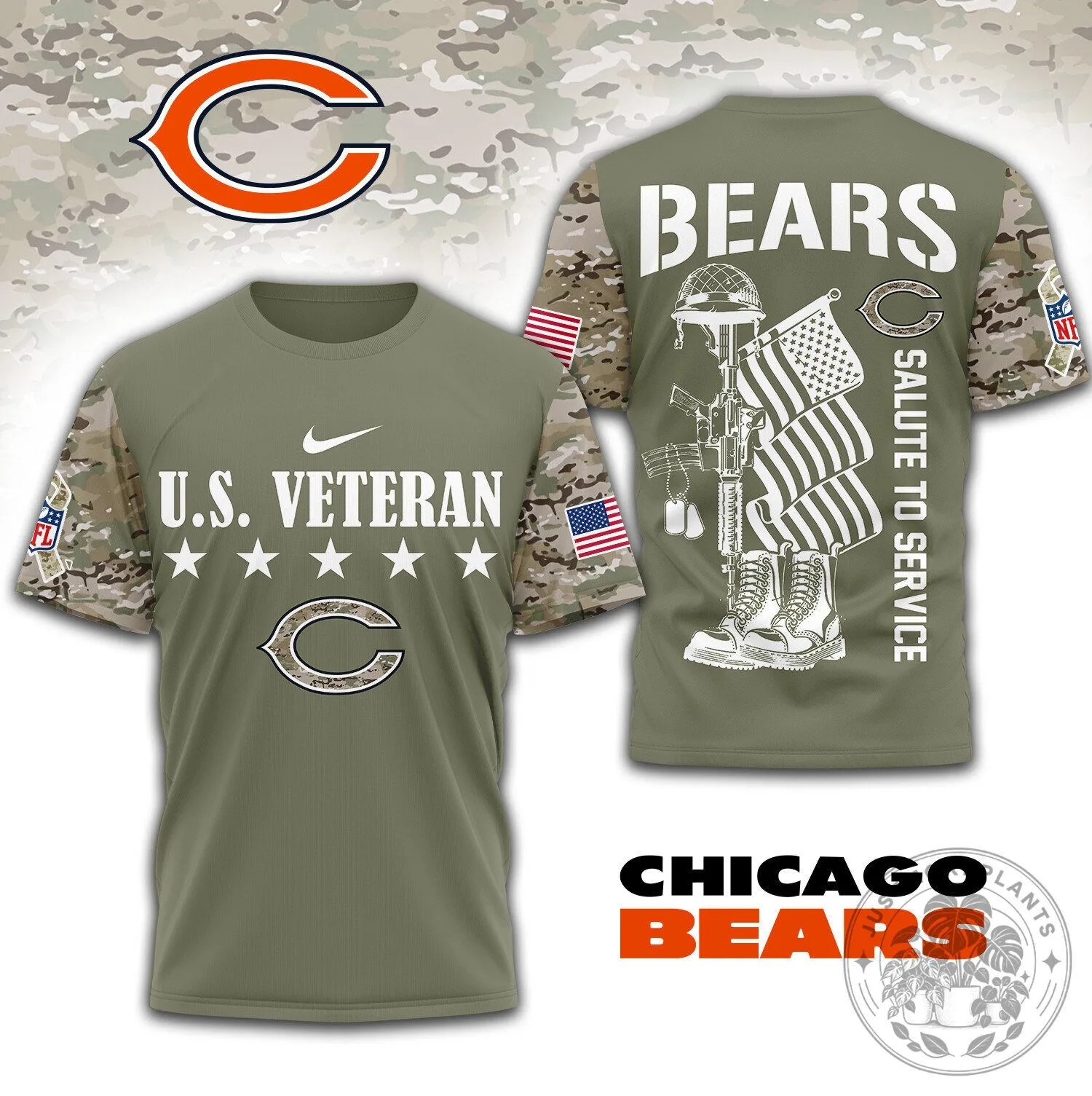 Chicago Bears NFL Salute To Service United States Veteran Short-Sleeve T-Shirt
