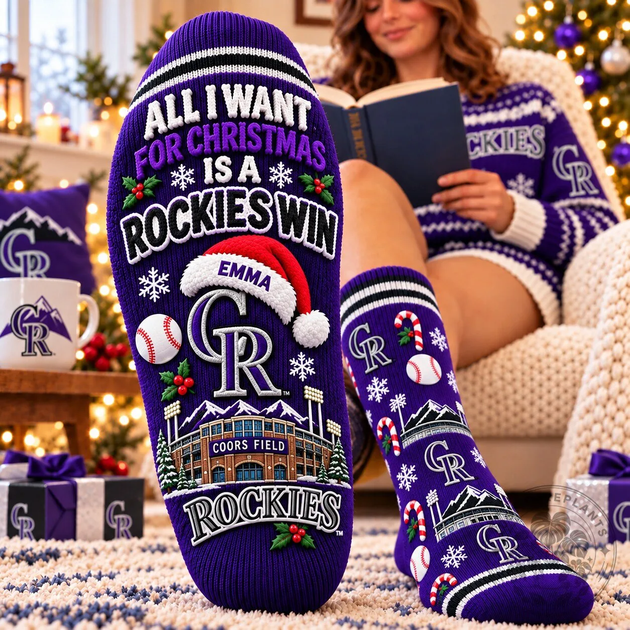 Colorado Rockies Christmas Holiday Custom Name Socks