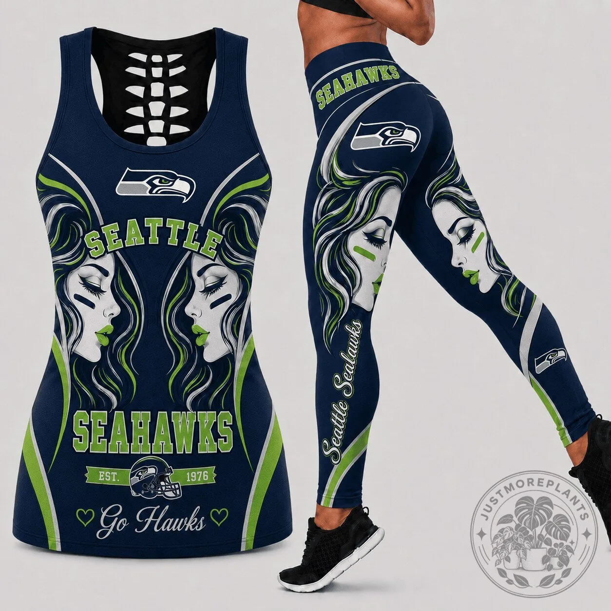Seattle Seahawks Football Team Women's Fan Art Tank Top and Leggings Set