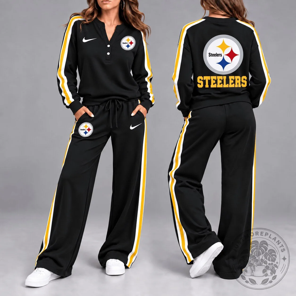 Pittsburgh Steelers Women's Black Long Sleeve Pullover Top and Wide Leg Pants Set