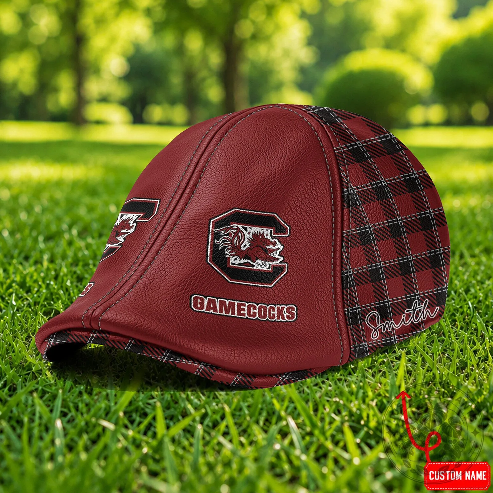South Carolina Gamecocks Custom Name Plaid Leather Ivy Cap Hat