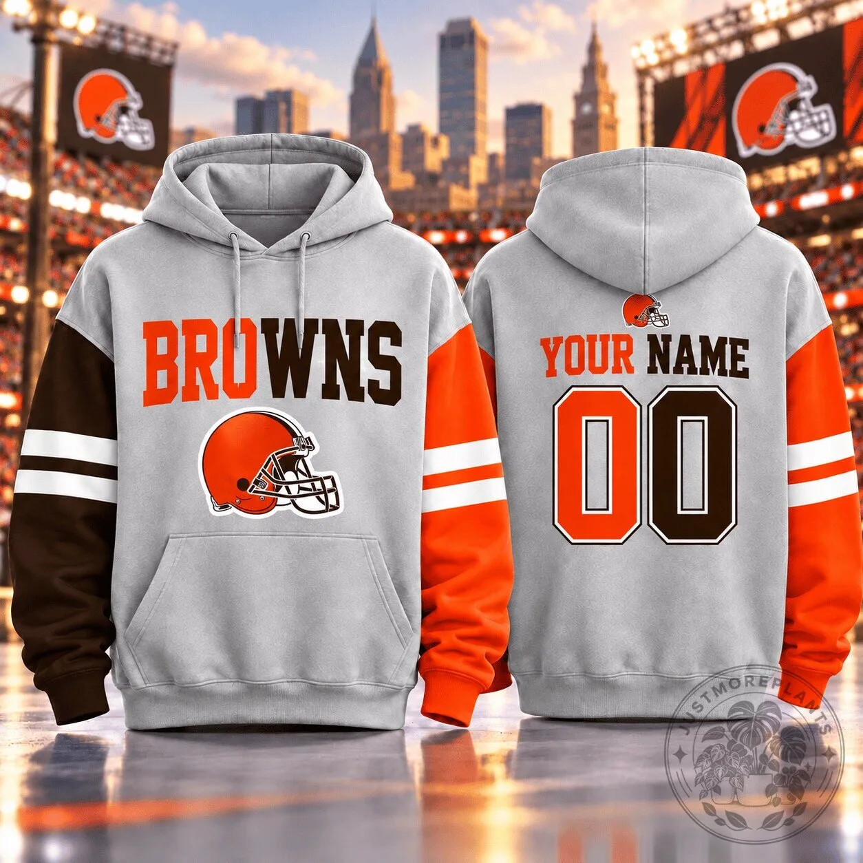 Cleveland Browns Custom Name and Number Two-Tone Colorblock Hoodie