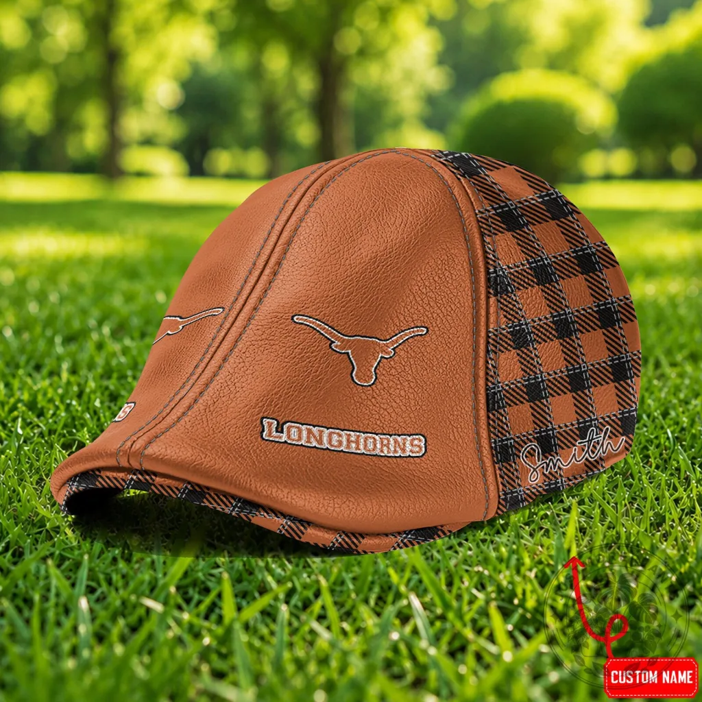 Texas Longhorns NCAA Personalized Custom Name Plaid Flat Cap Texas Longhorns NCAA Personalized Custom Name Plaid Flat Cap