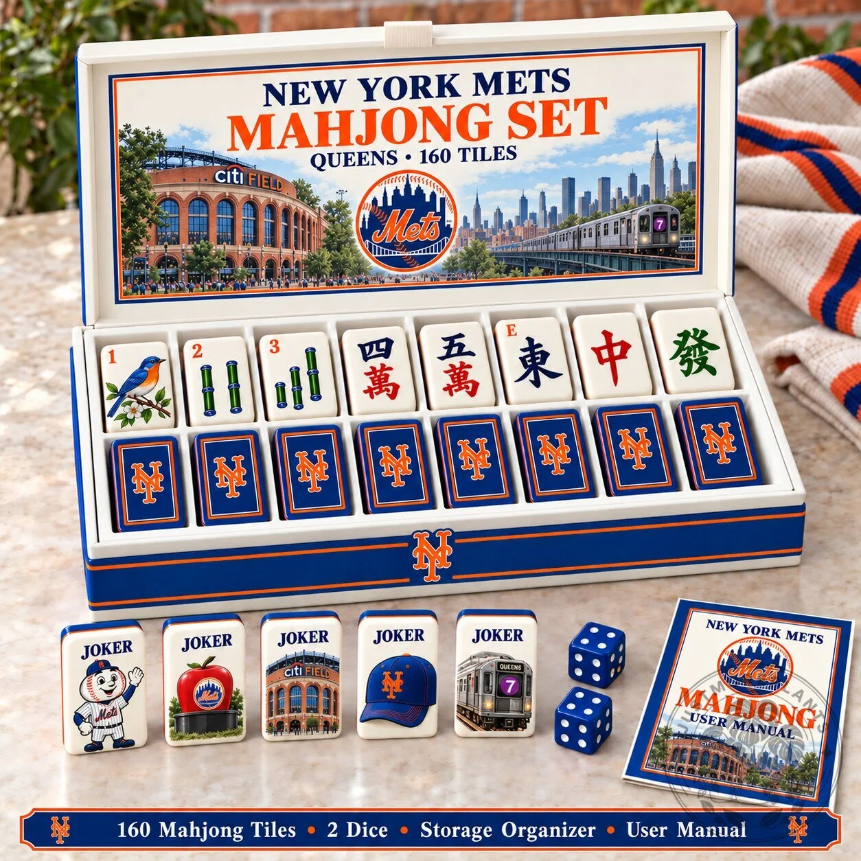 New York Mets Mahjong Game Set with 160 Tiles and Dice