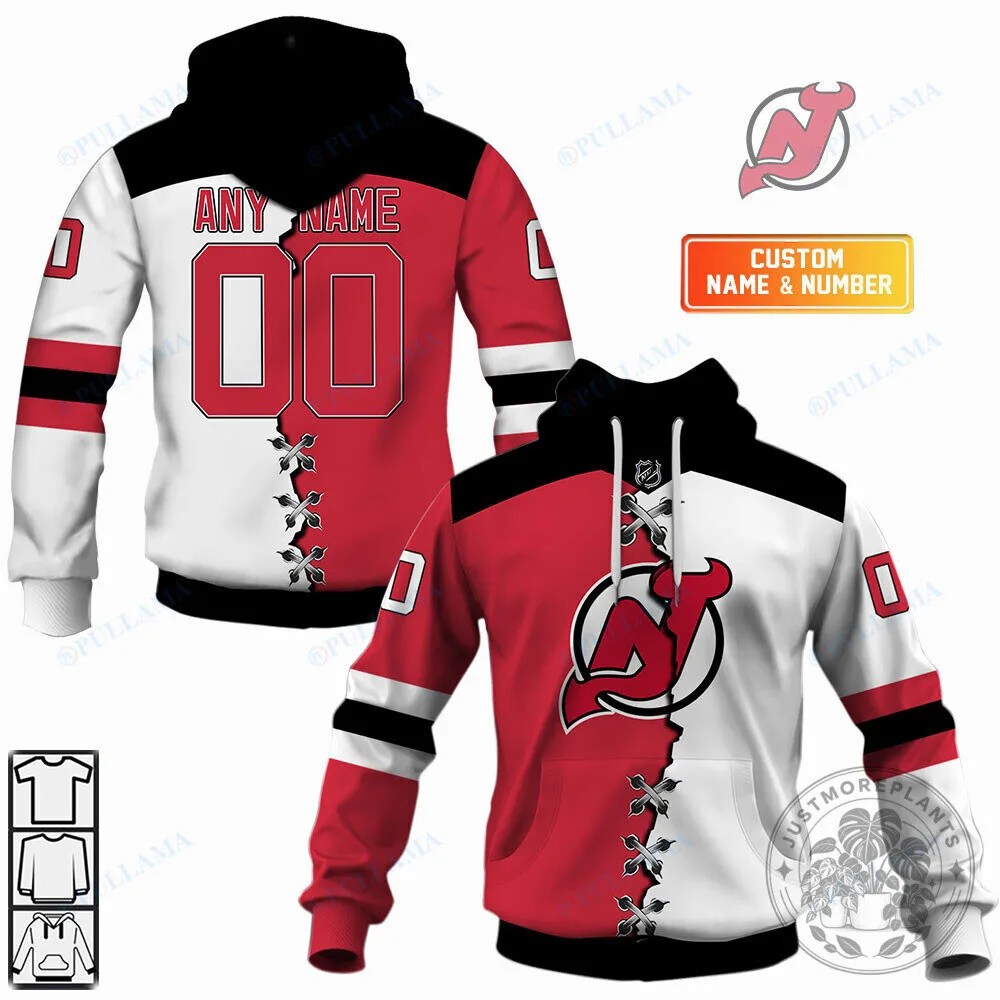 New Jersey Devils Custom Name and Number Hockey Hoodie