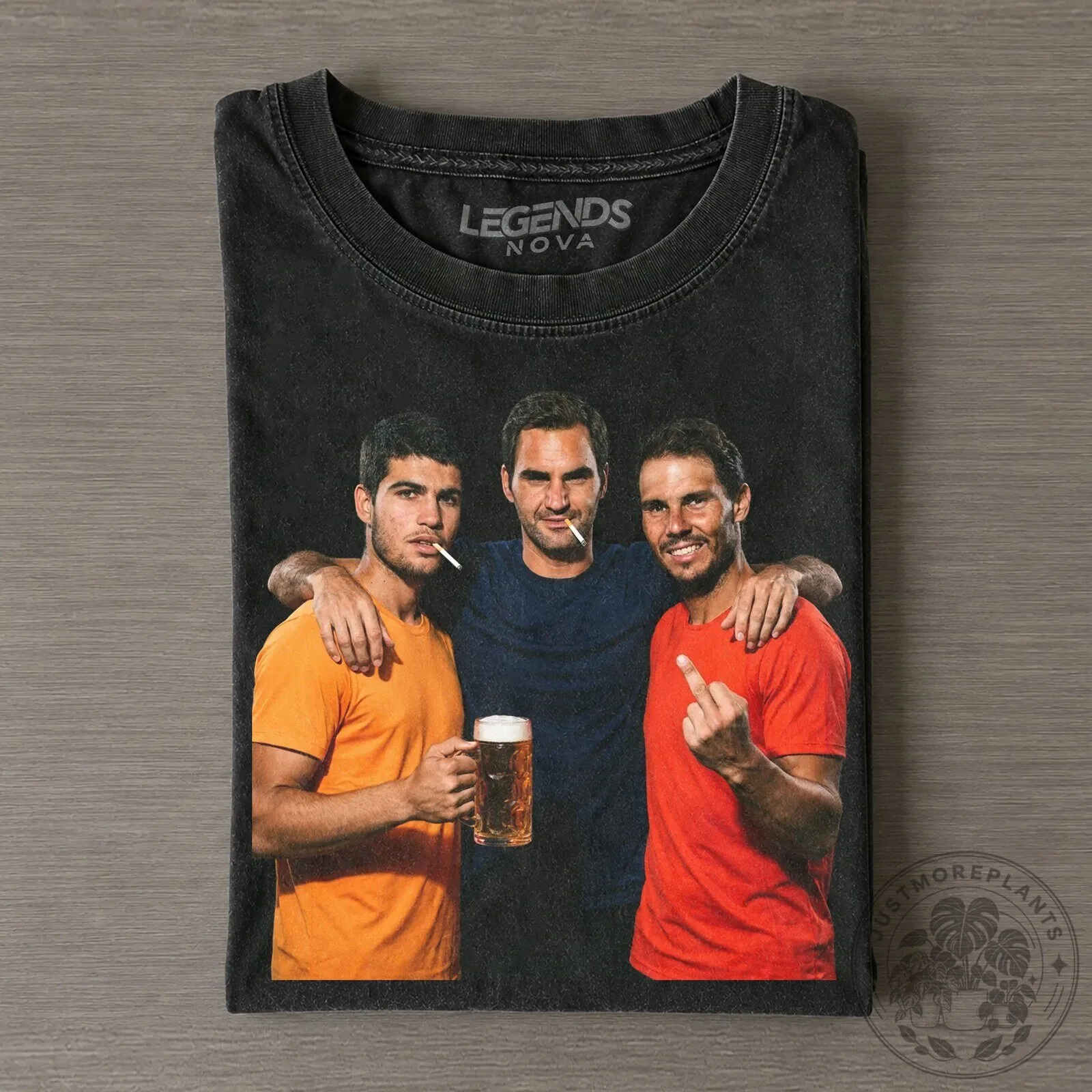 Vintage Tee Celebrating Tennis Greats: Carlos Alcaraz, Roger Federer, Rafael Nadal