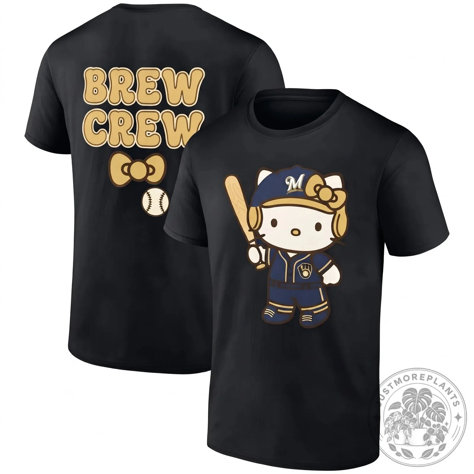 Hello Kitty Black T-Shirt featuring Milwaukee Brewers Brew Crew Baseball Design