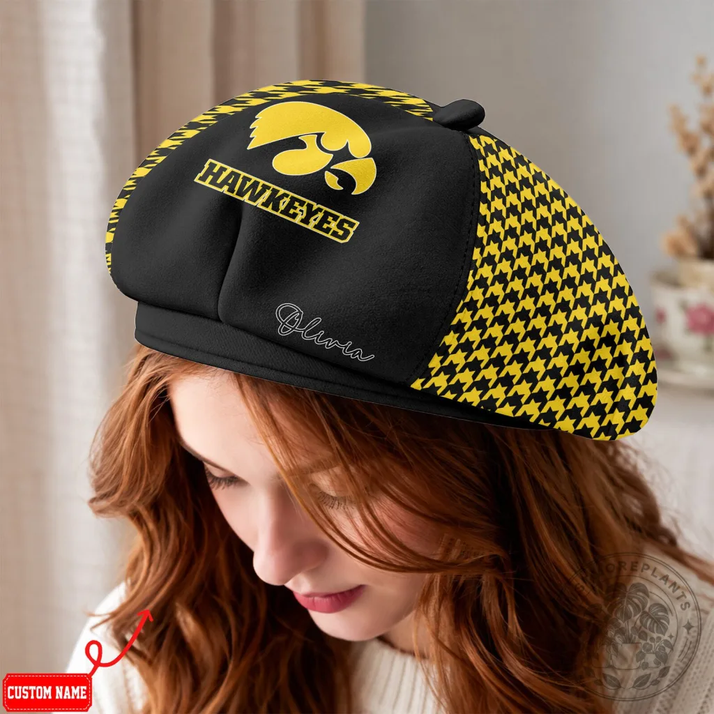 Iowa Hawkeyes NCAA Women's Custom Name Beret Hat Iowa Hawkeyes NCAA Women's Custom Name Beret Hat