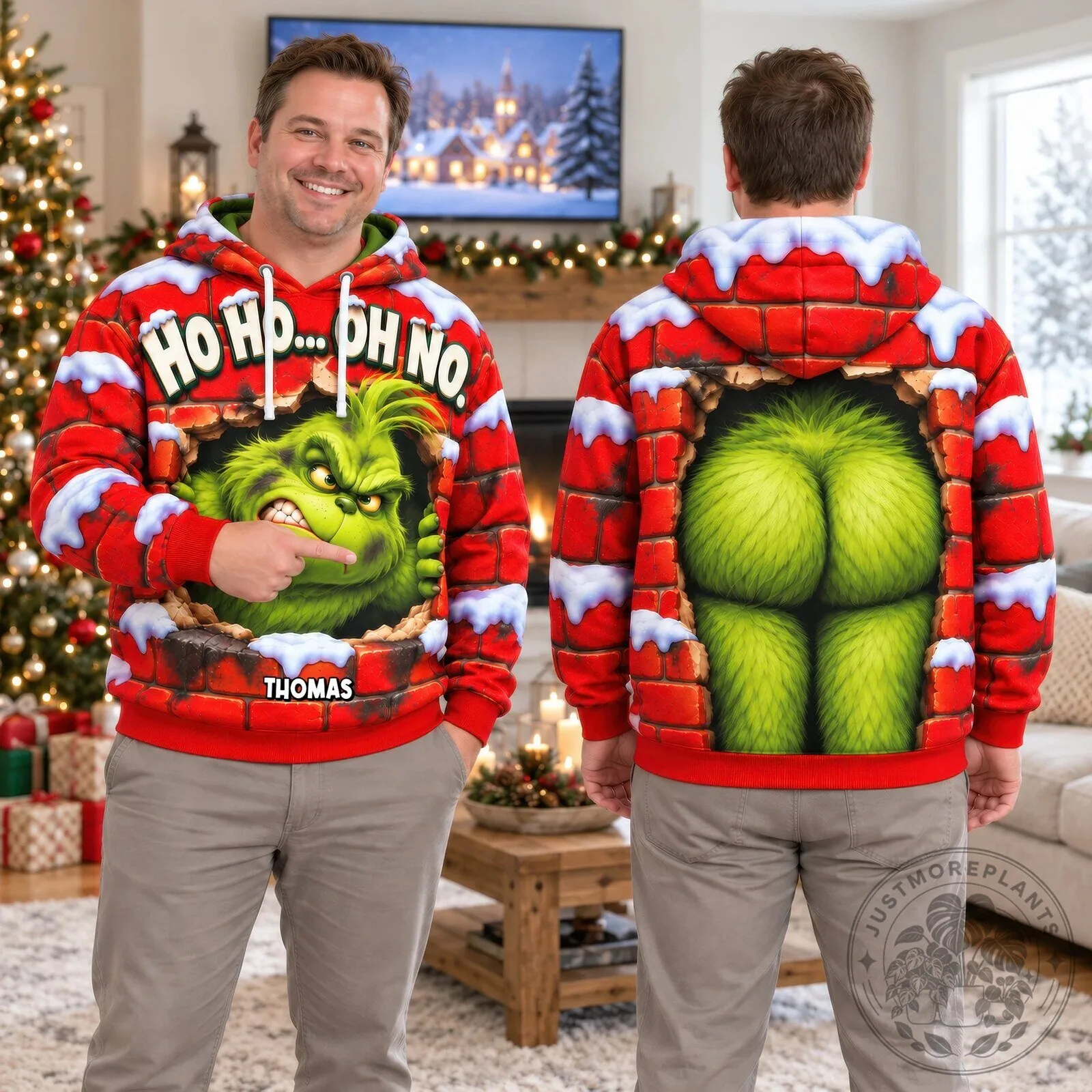 Grinch Ho Ho Oh No Christmas Holiday Personalized Hoodie