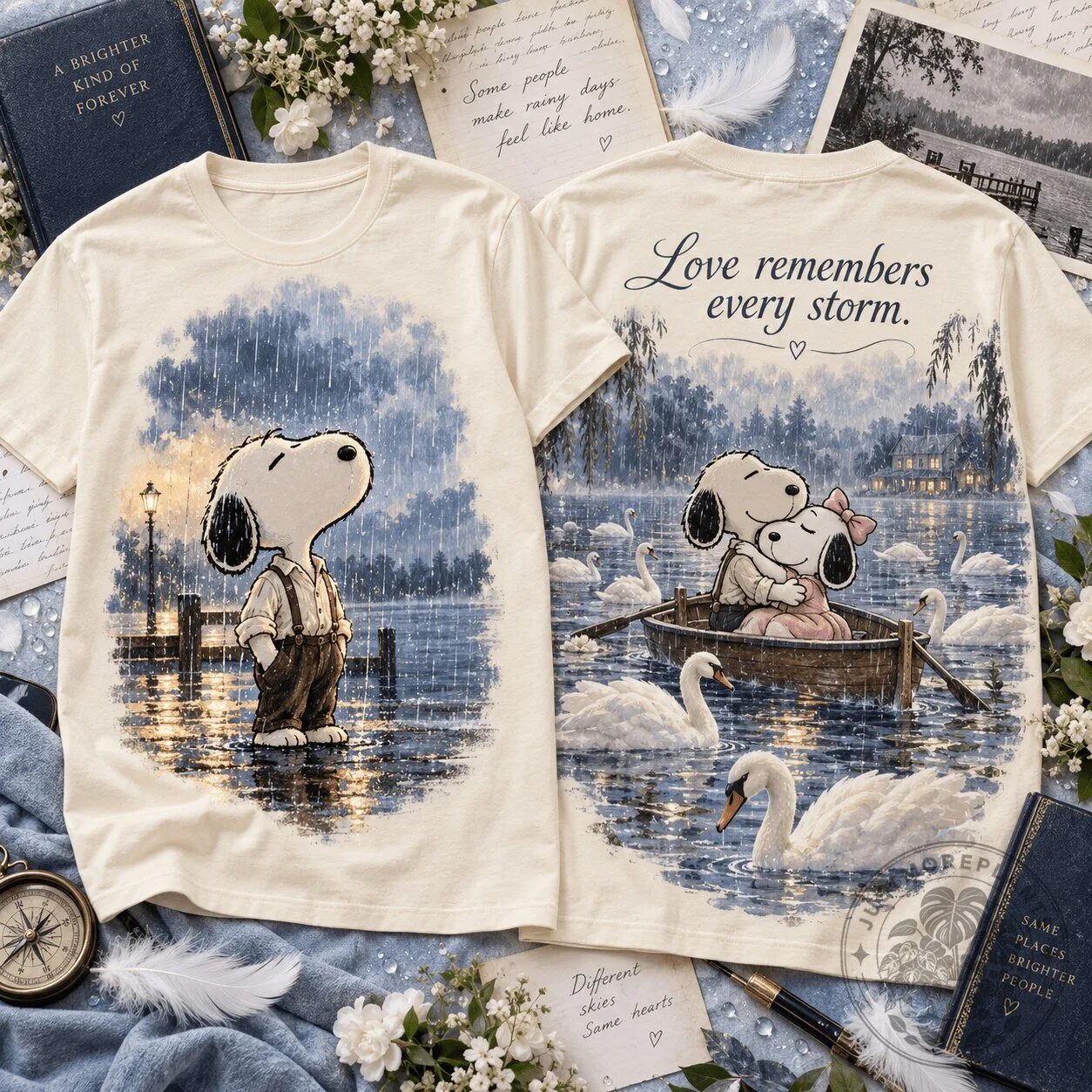 Snoopy Love Remembers Every Storm Romantic Couple T-Shirt