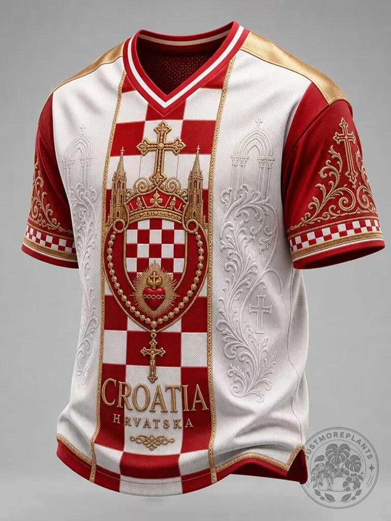 Croatia Heritage Soccer Jersey Men's Red White Checkered Gold Design