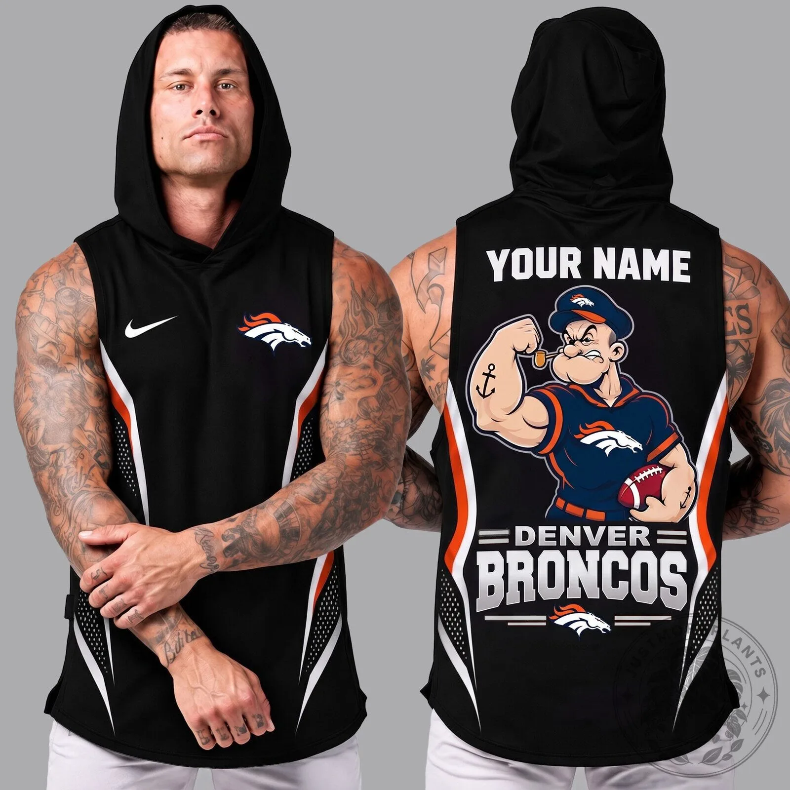 Denver Broncos Popeye Muscle Man Sleeveless Hoodie