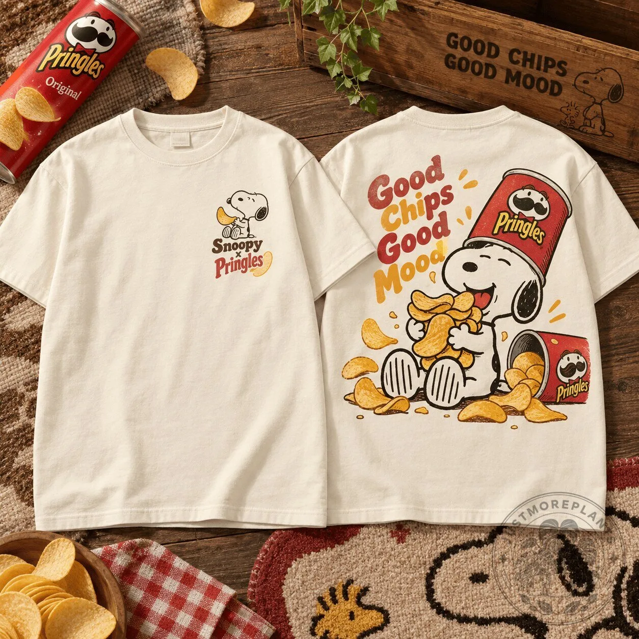 Snoopy Pringles Good Chips Good Mood Cartoon Character T-Shirt