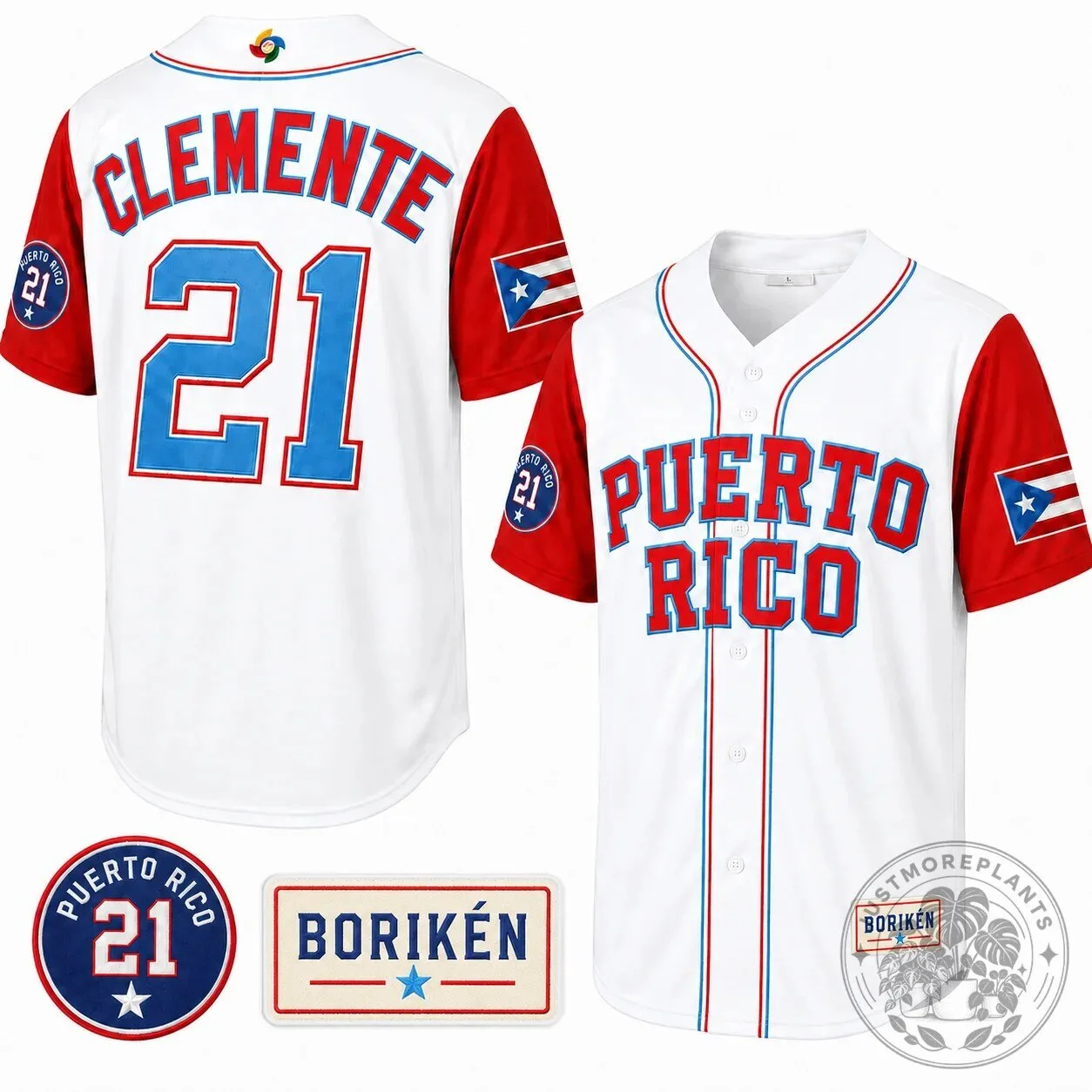 Puerto Rico Borikén Heritage Baseball Jersey featuring Roberto Clemente 10 Puerto Rico Borikén Heritage Baseball Jersey featuring Roberto Clemente