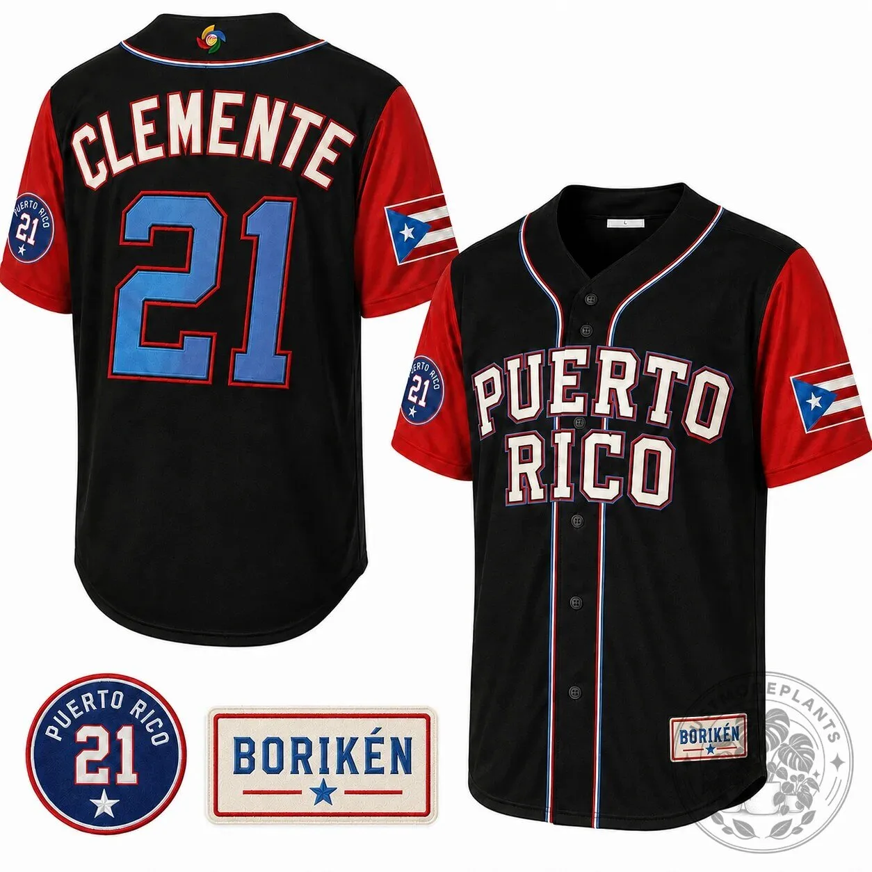 Puerto Rico Borikén Heritage Baseball Jersey featuring Roberto Clemente 12 Puerto Rico Borikén Heritage Baseball Jersey featuring Roberto Clemente