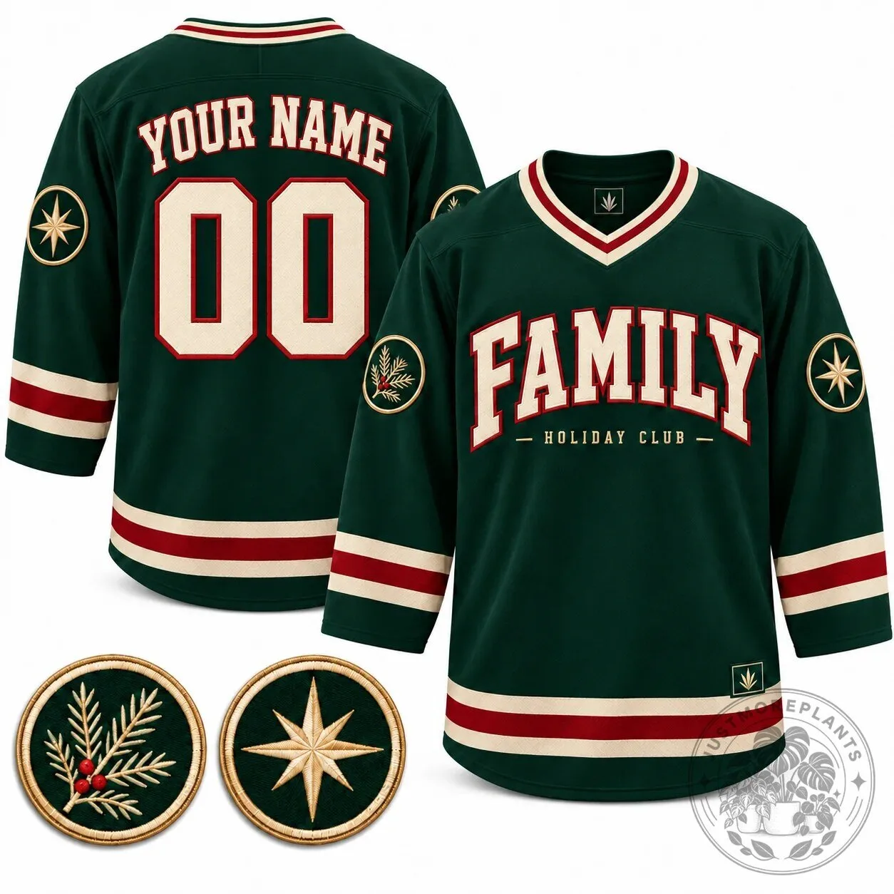 Family Holiday Club Custom Green Ice Hockey Jersey with Personalized Name and Number