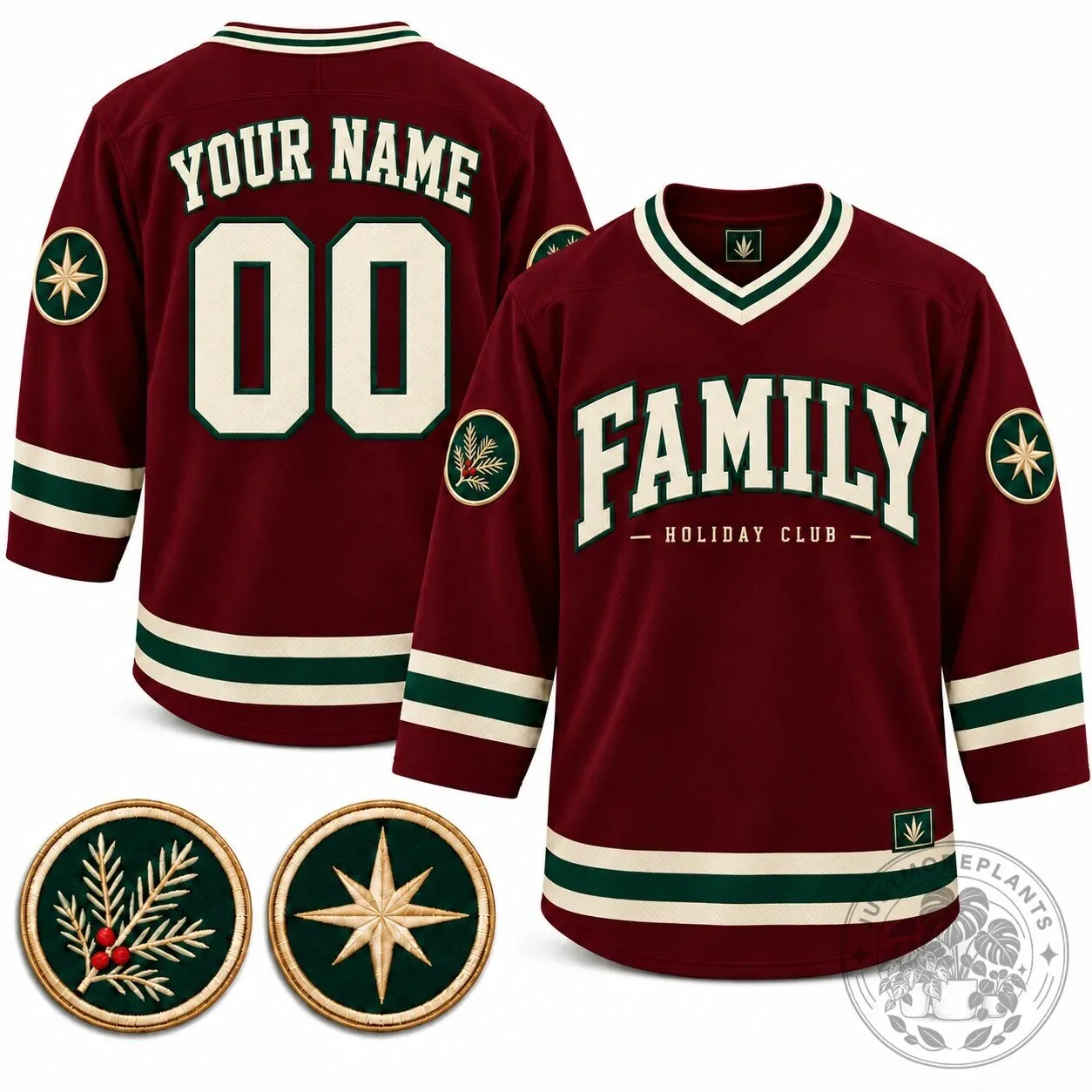 Family Holiday Club Custom Green Ice Hockey Jersey with Personalized Name and Number 9 Family Holiday Club Custom Green Ice Hockey Jersey with Personalized Name and Number