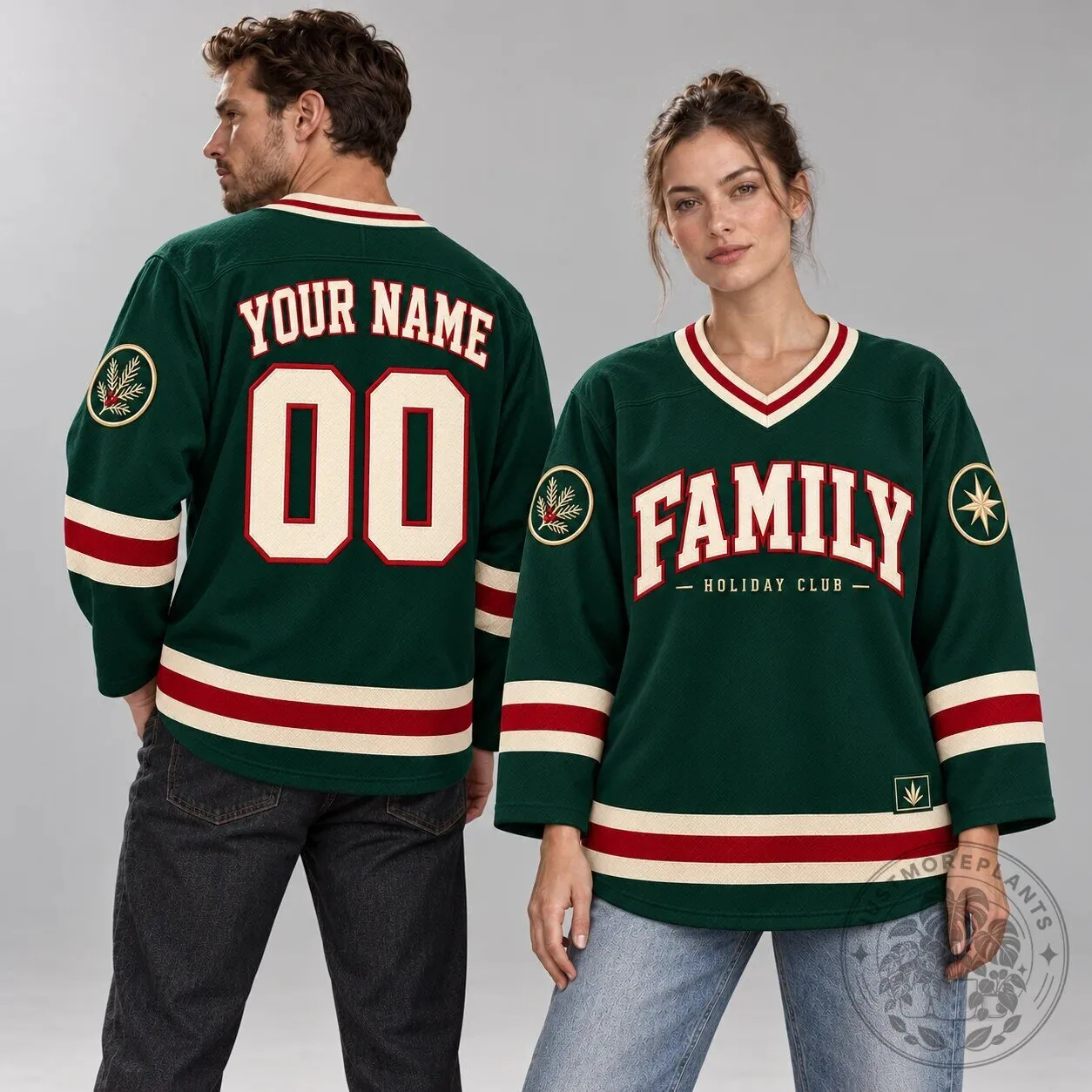 Family Holiday Club Custom Green Ice Hockey Jersey with Personalized Name and Number 11 Family Holiday Club Custom Green Ice Hockey Jersey with Personalized Name and Number