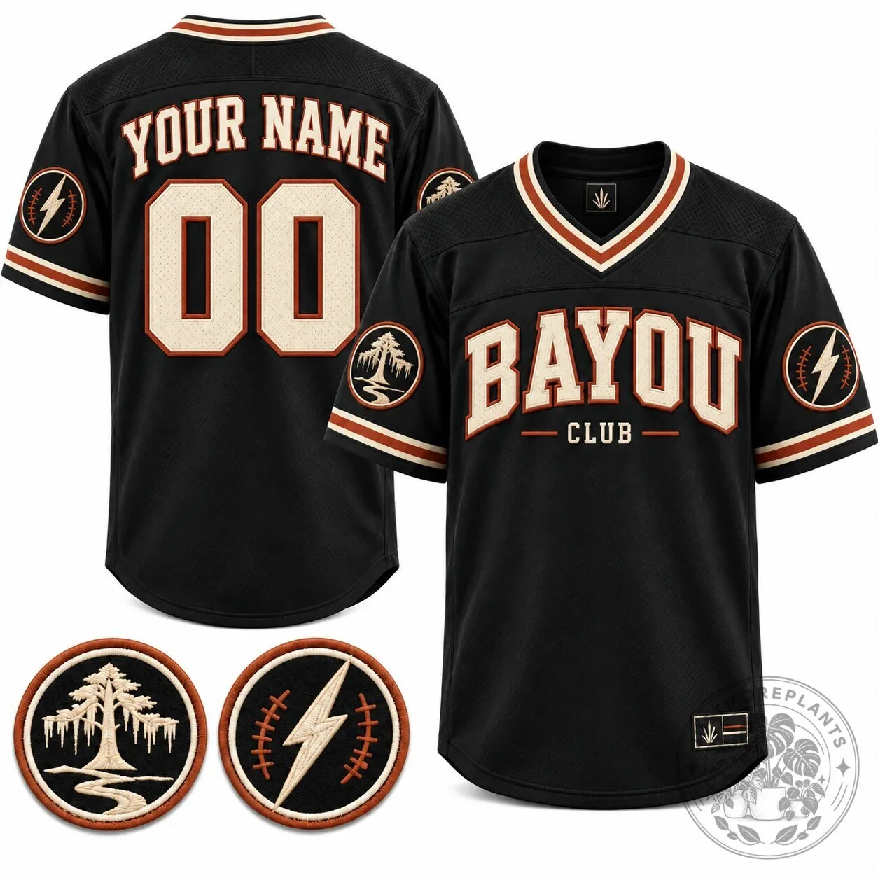 Bayou Club Custom American Football Jersey Black and Orange Stitched