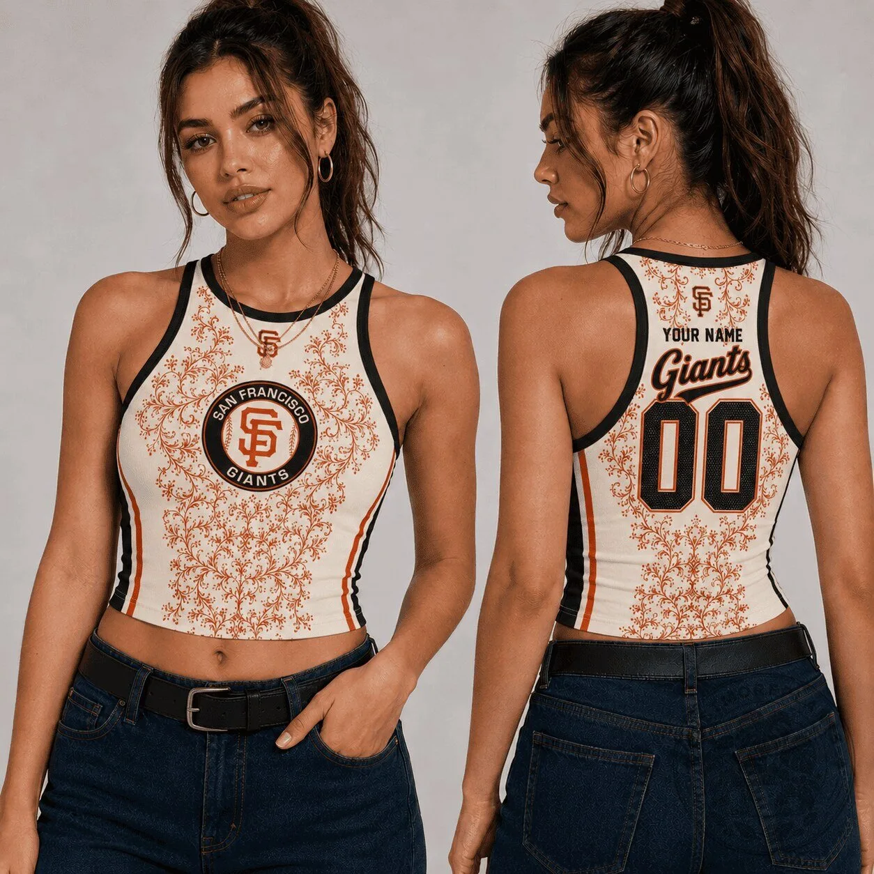 San Francisco Giants Women's Floral Pattern Personalized Baseball Tank Top 1 San Francisco Giants Women's Floral Pattern Personalized Baseball Tank Top