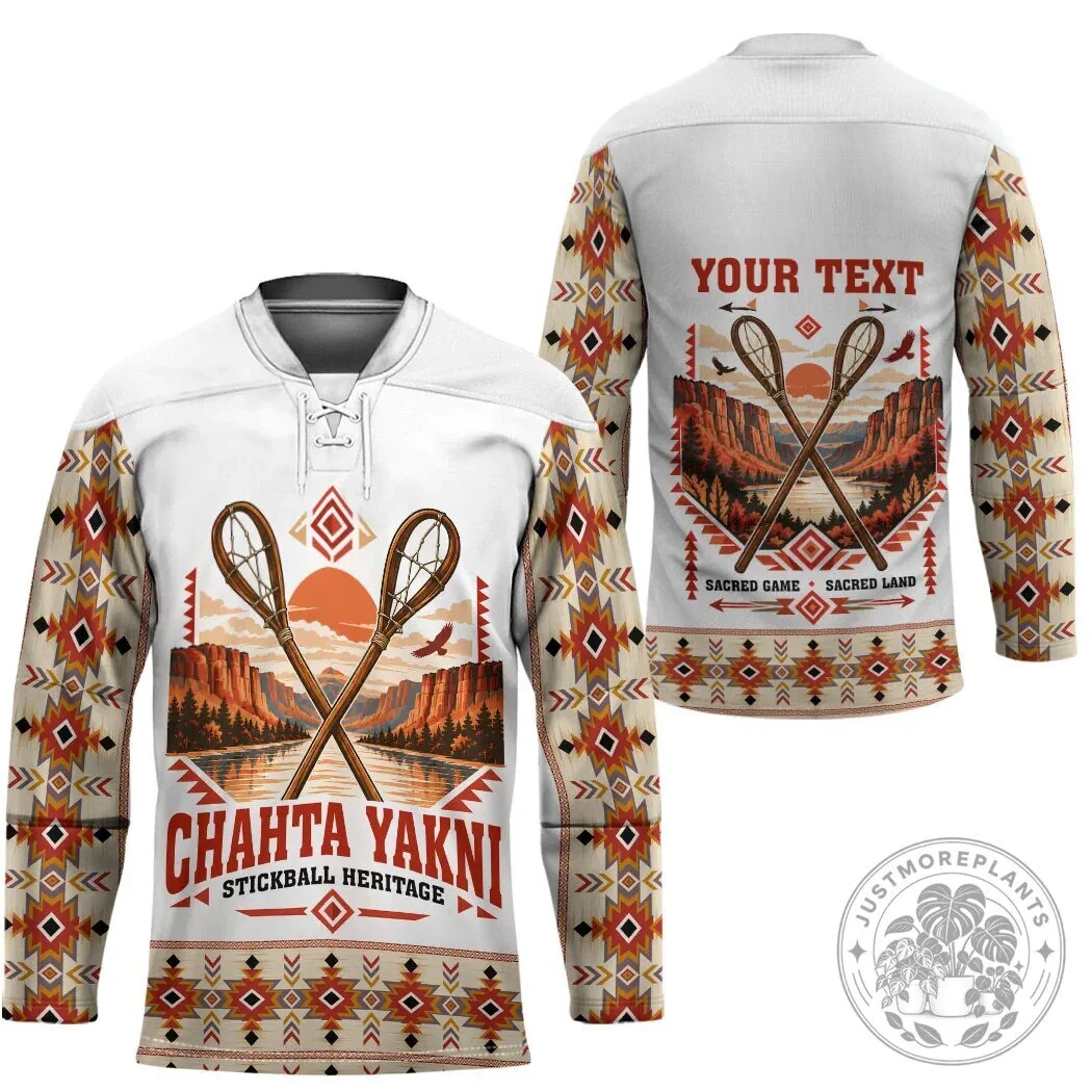 Chahta Yakni Stickball Heritage Native American Tribal Landscape Hockey Jersey 7 Chahta Yakni Stickball Heritage Native American Tribal Landscape Hockey Jersey