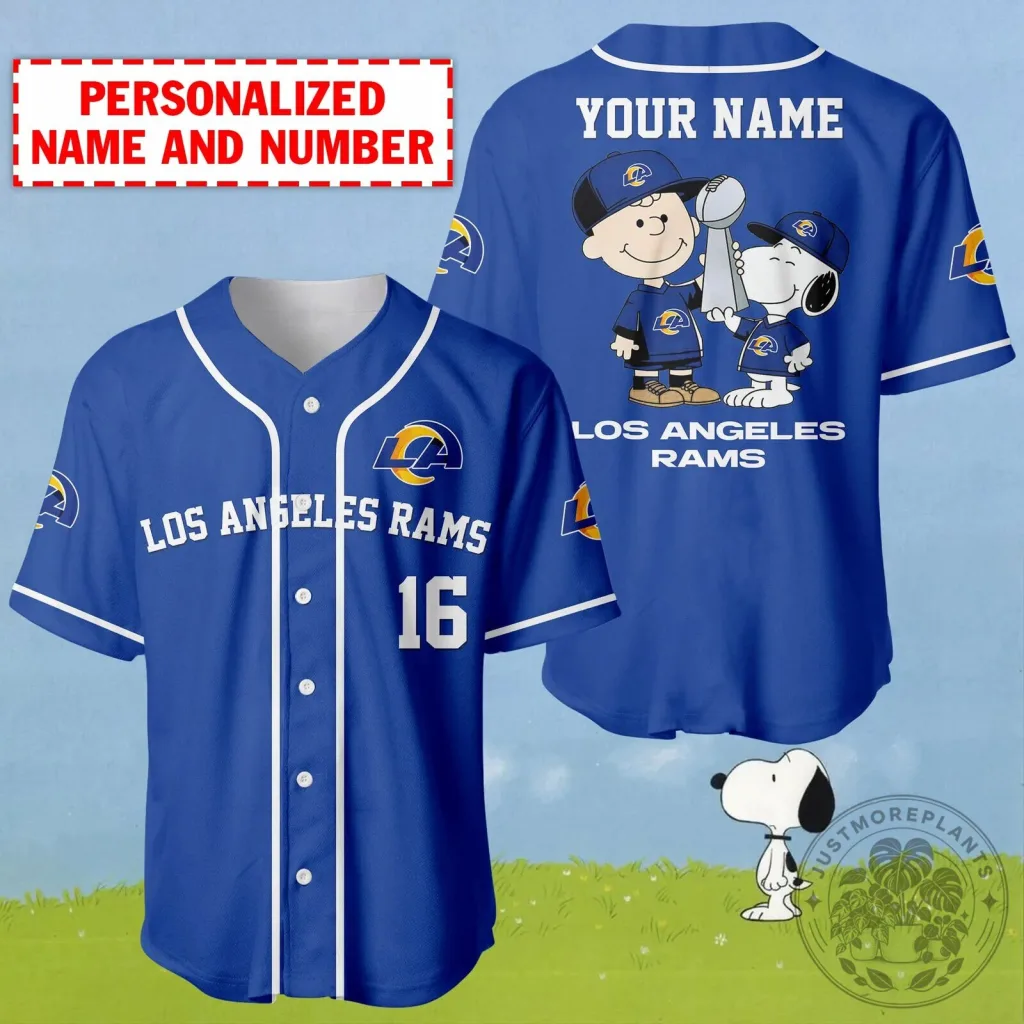 Personalized Los Angeles Rams Charlie Brown Snoopy Baseball Jersey Personalized Los Angeles Rams Charlie Brown Snoopy Baseball Jersey