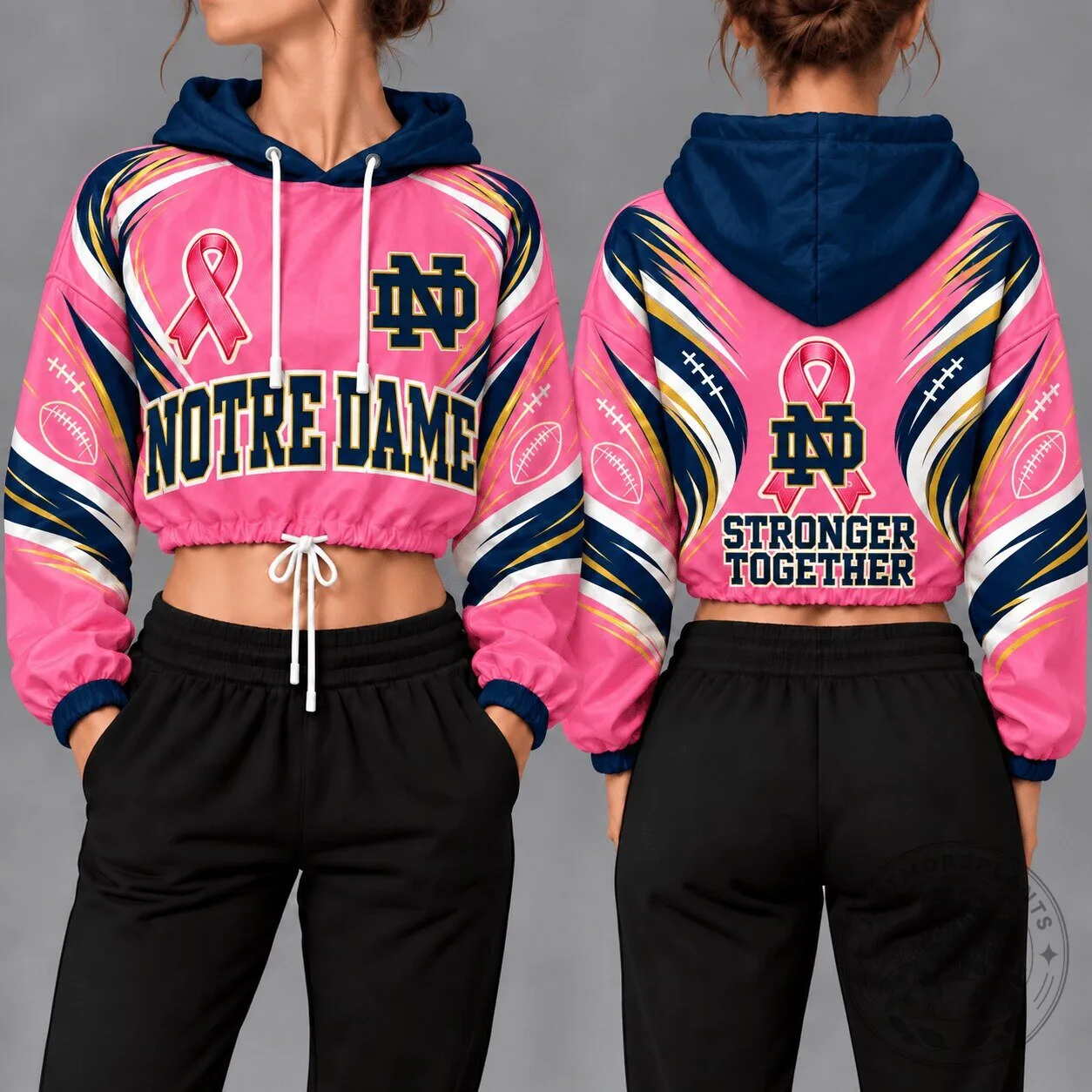 Notre Dame Fighting Irish Breast Cancer Awareness Pink Crop Hoodie