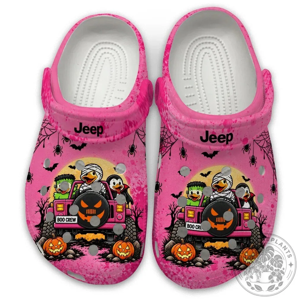 Jeep Halloween Duck Duck Boo Crew Pink Clogs
