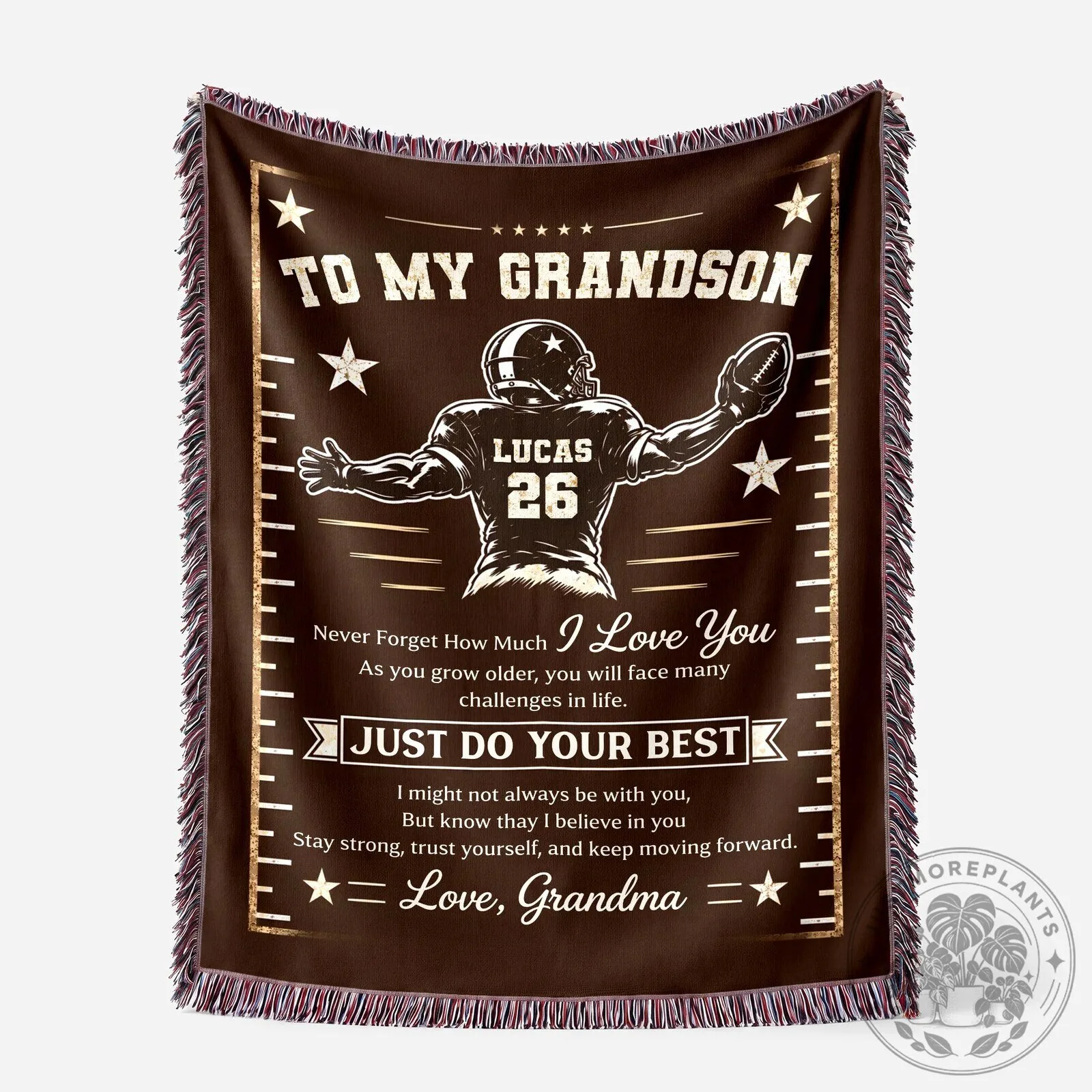 Grandson Football Player Just Do Your Best Quote Woven Blanket from Grandma