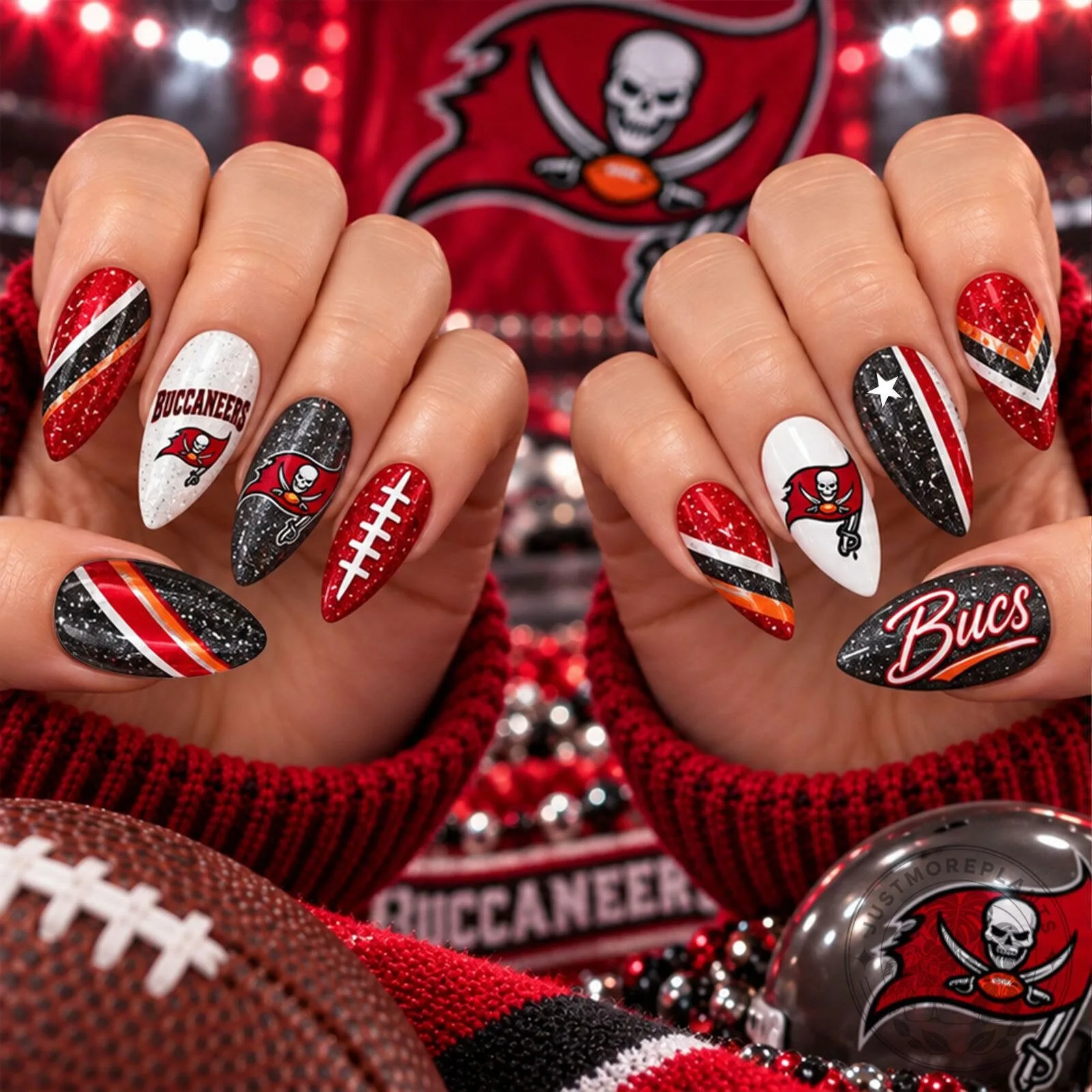 Tampa Bay Buccaneers National Football League Sparkle Game Day Press-On Nails