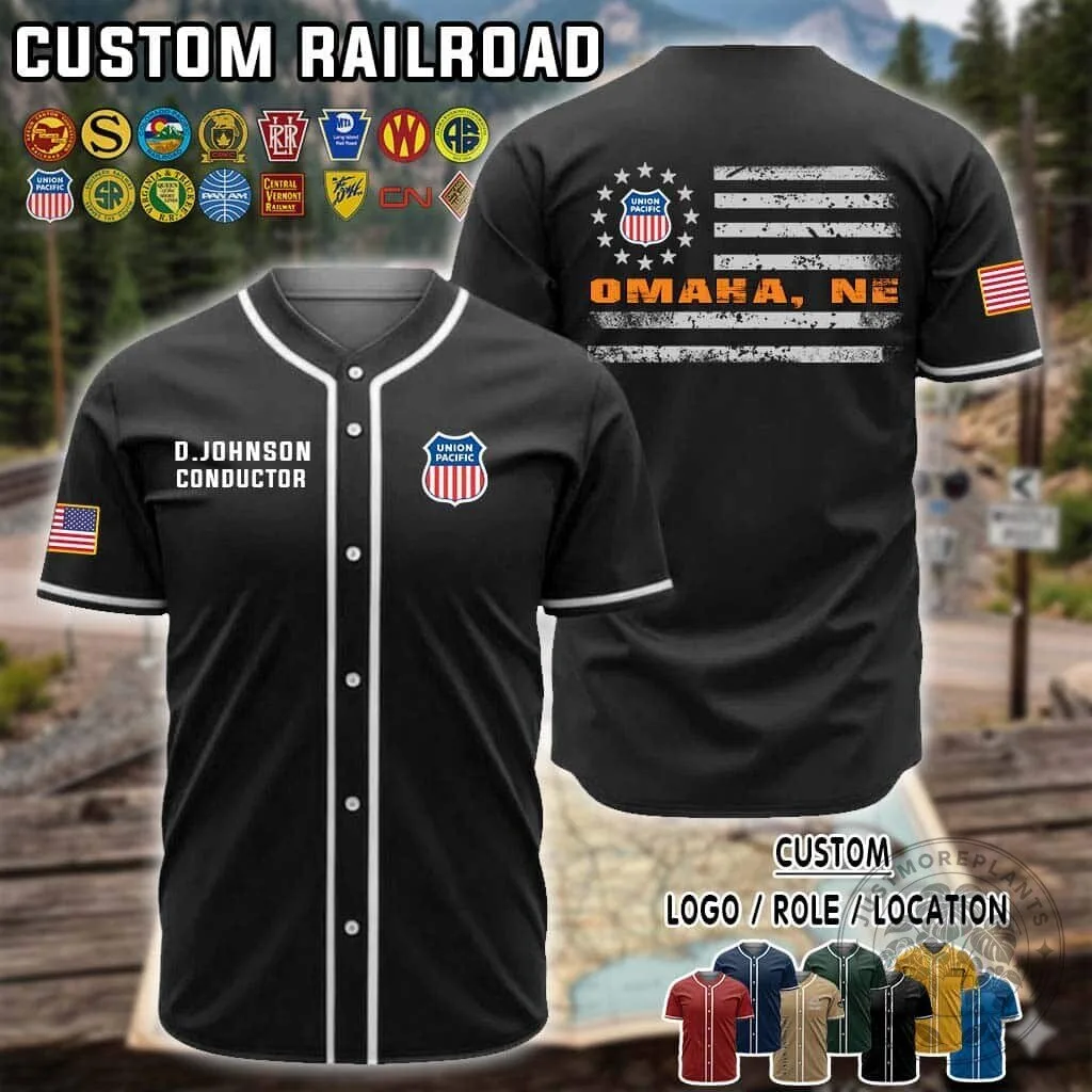 Union Pacific Railroad Conductor Custom Name Baseball Jersey 1 Union Pacific Railroad Conductor Custom Name Baseball Jersey