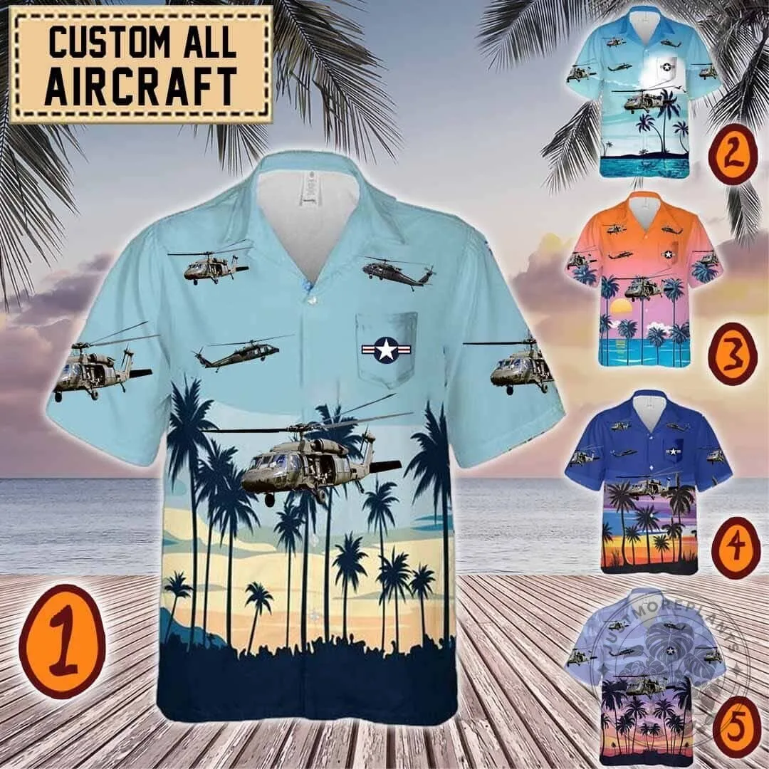 UH-60 Black Hawk Helicopter Tropical Sunset Hawaiian Shirt