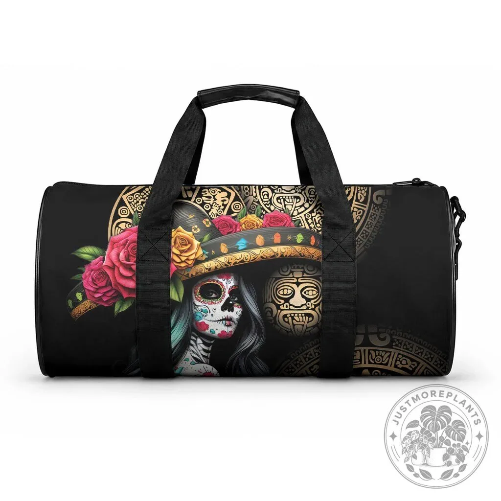 La Calavera Catrina Aztec Circle Day of the Dead Duffle Bag