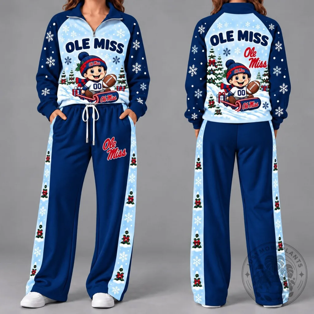 Ole Miss Rebels Christmas Women's Quarter-Zip Pullover Hoodie and Sweatpants Set Ole Miss Rebels Christmas Women's Quarter-Zip Pullover Hoodie and Sweatpants Set