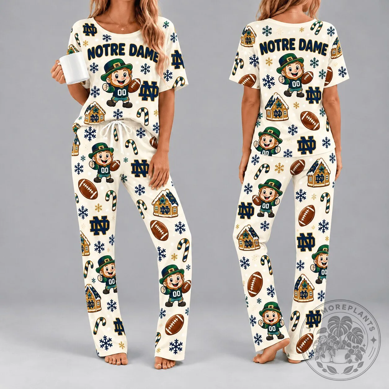 Notre Dame Fighting Irish Christmas Holiday Women's Pajamas Set