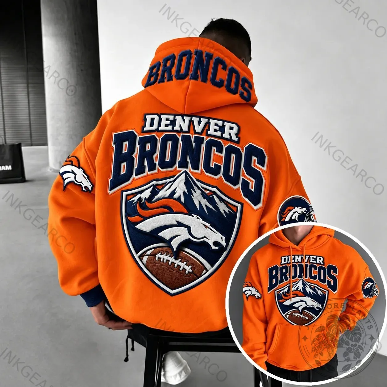 Orange Hoodie featuring the Denver Broncos Football Team Logo