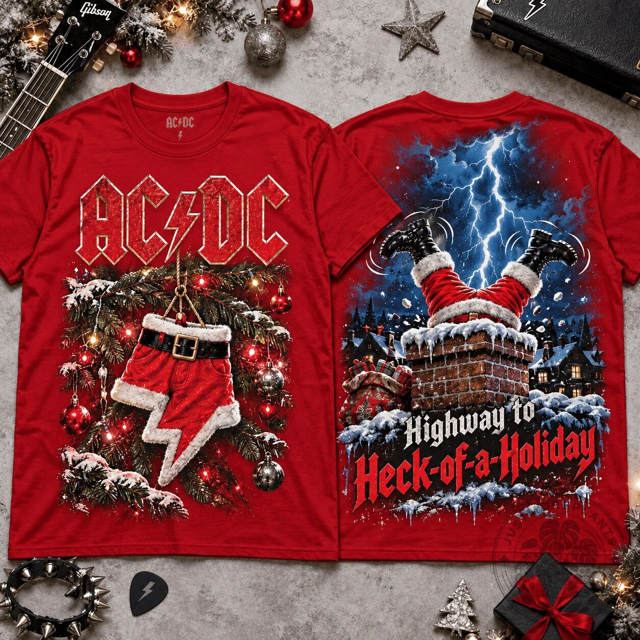 AC/DC Highway to Heck of a Holiday Santa Stuck in Chimney Christmas T-Shirt