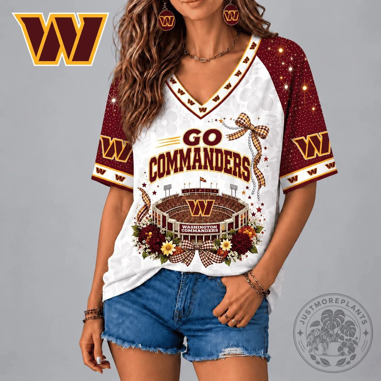 Washington Commanders Football Team Go Commanders V-Neck T-Shirt