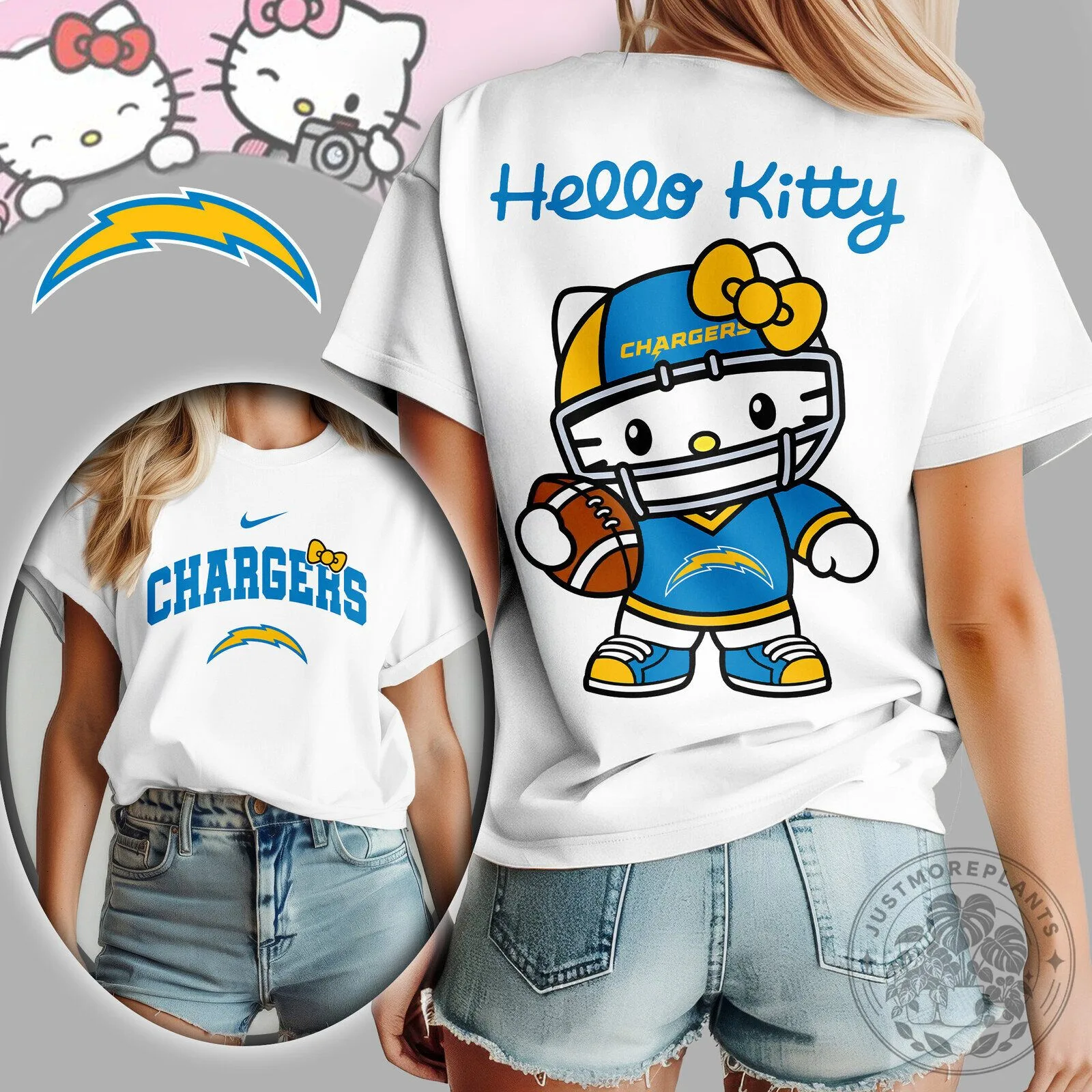 Los Angeles Chargers Hello Kitty Football Fan Graphic T-Shirt for Women