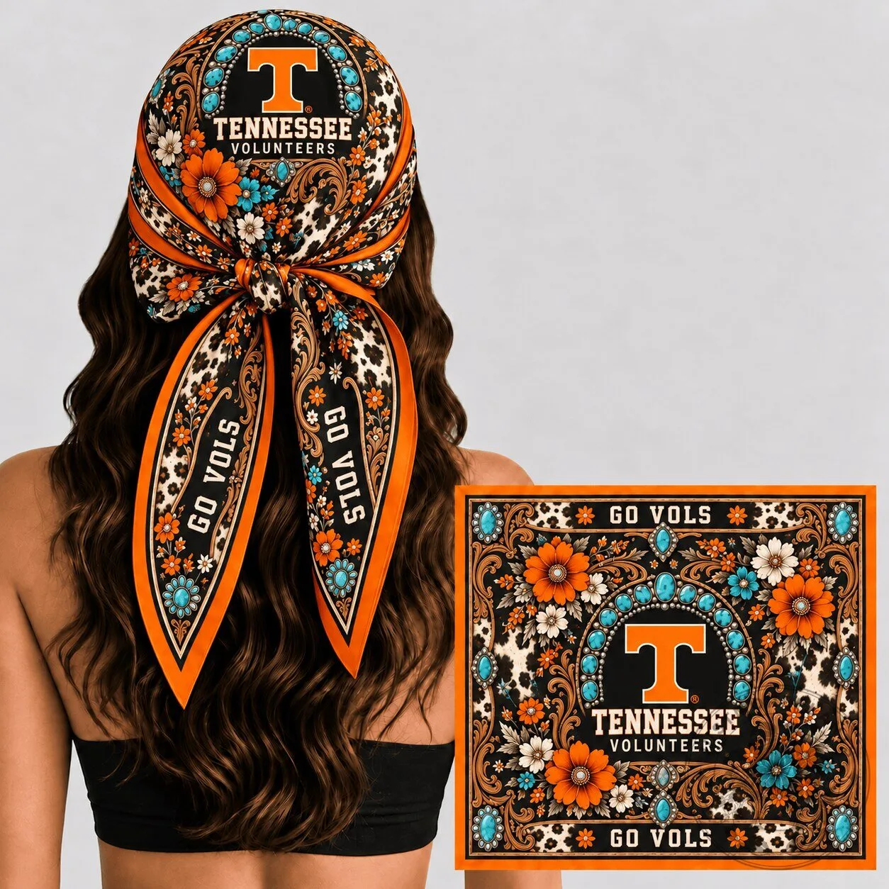 Tennessee Volunteers Western Boho Floral Print Hair Scarf Bandana